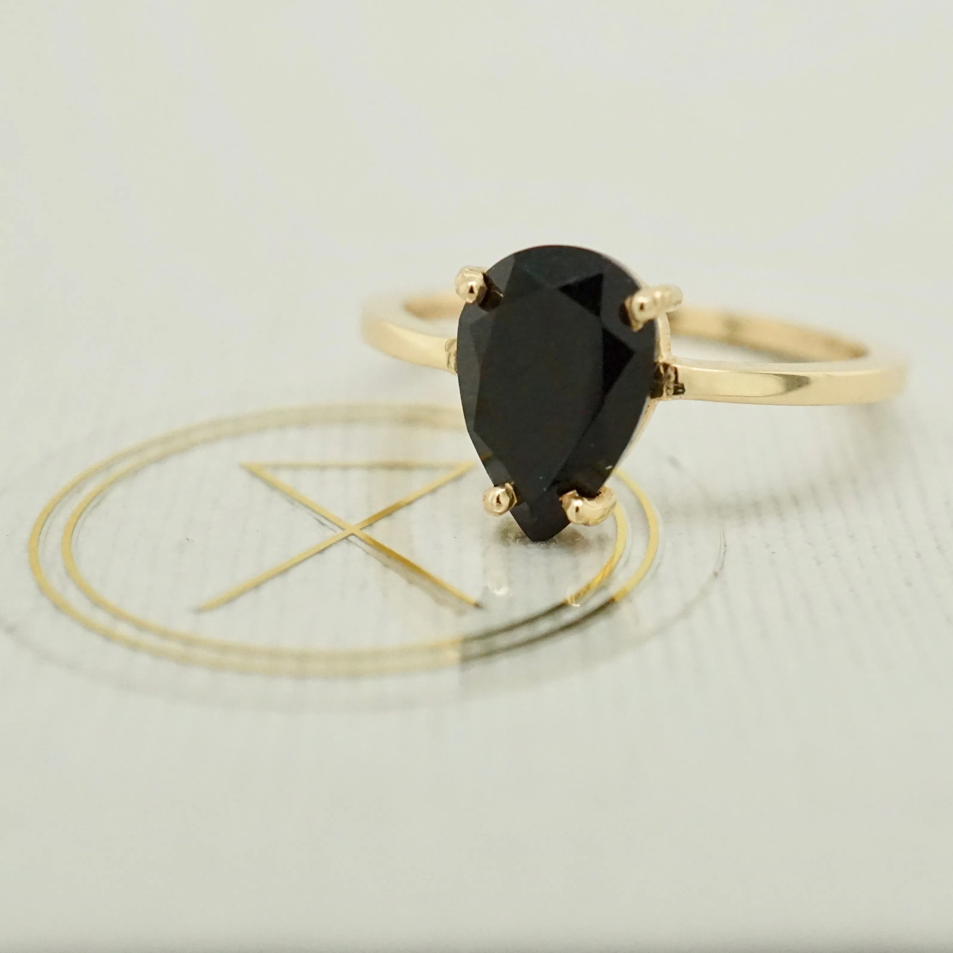 Black Onyx 14k Gold Ring - Pear Cut Onyx Ring - Gold Onyx Ring