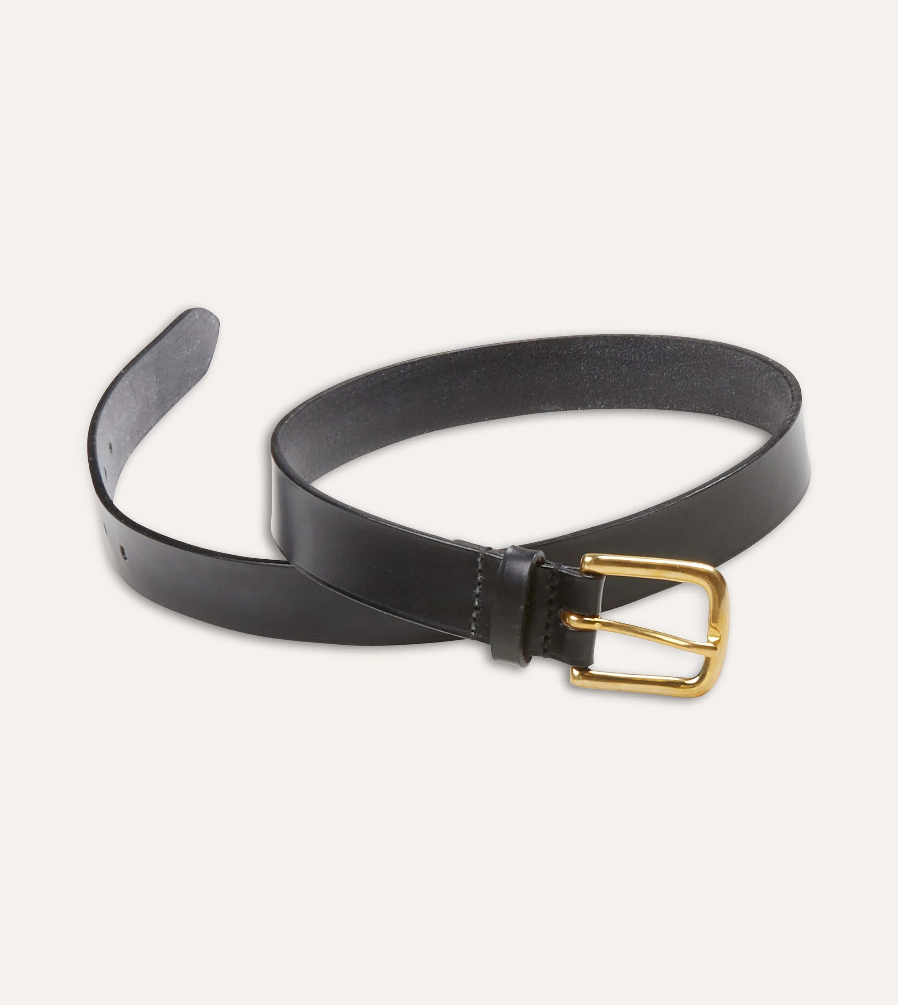 Black Unlined Bridle Leather Belt with Brass Buckle