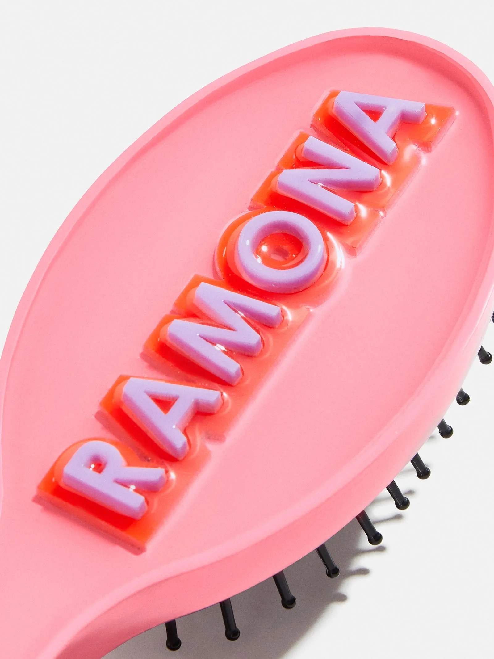 Block Font Mini Custom Hair Brush - Block Font Red/Pink