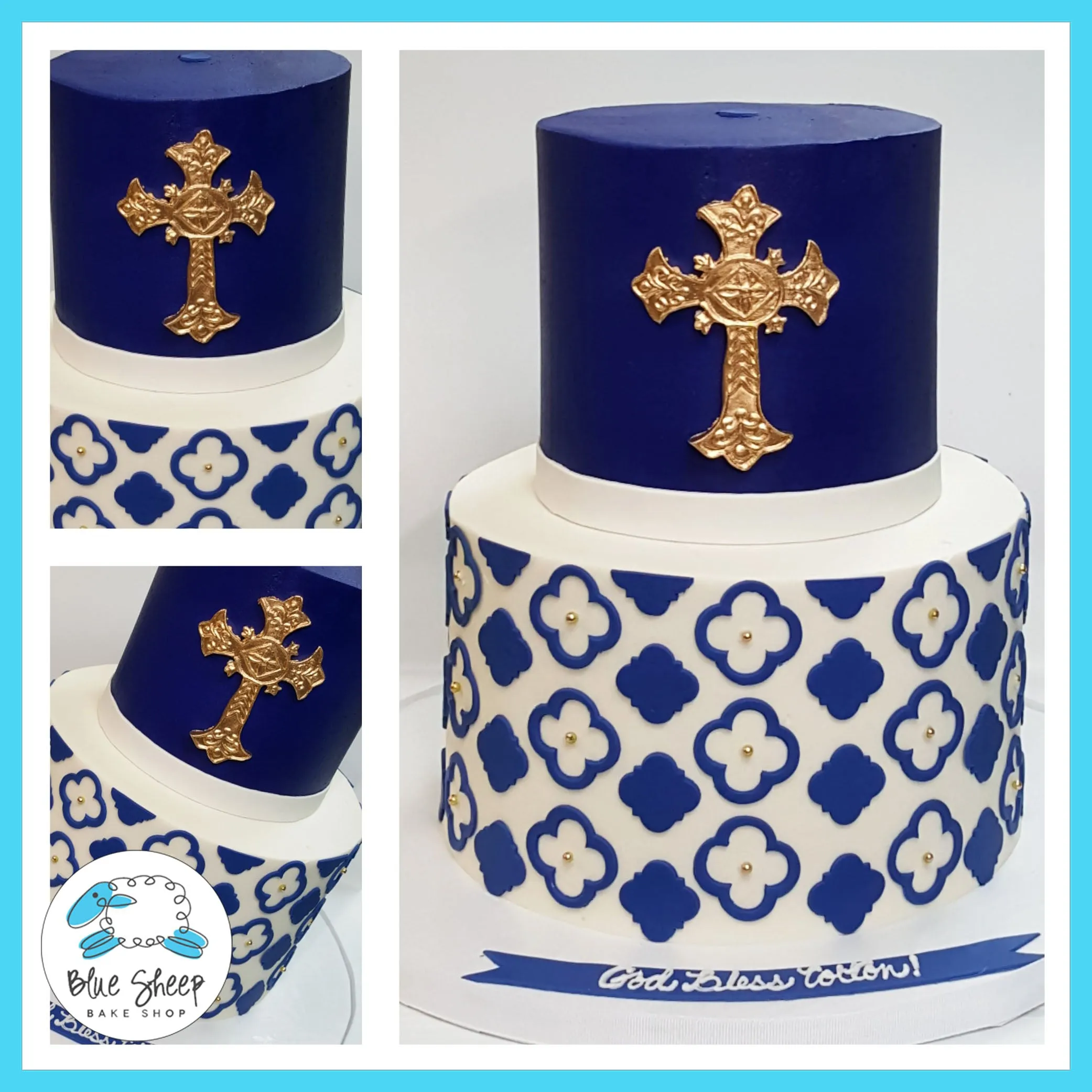 Blue and Gold Communion Cake