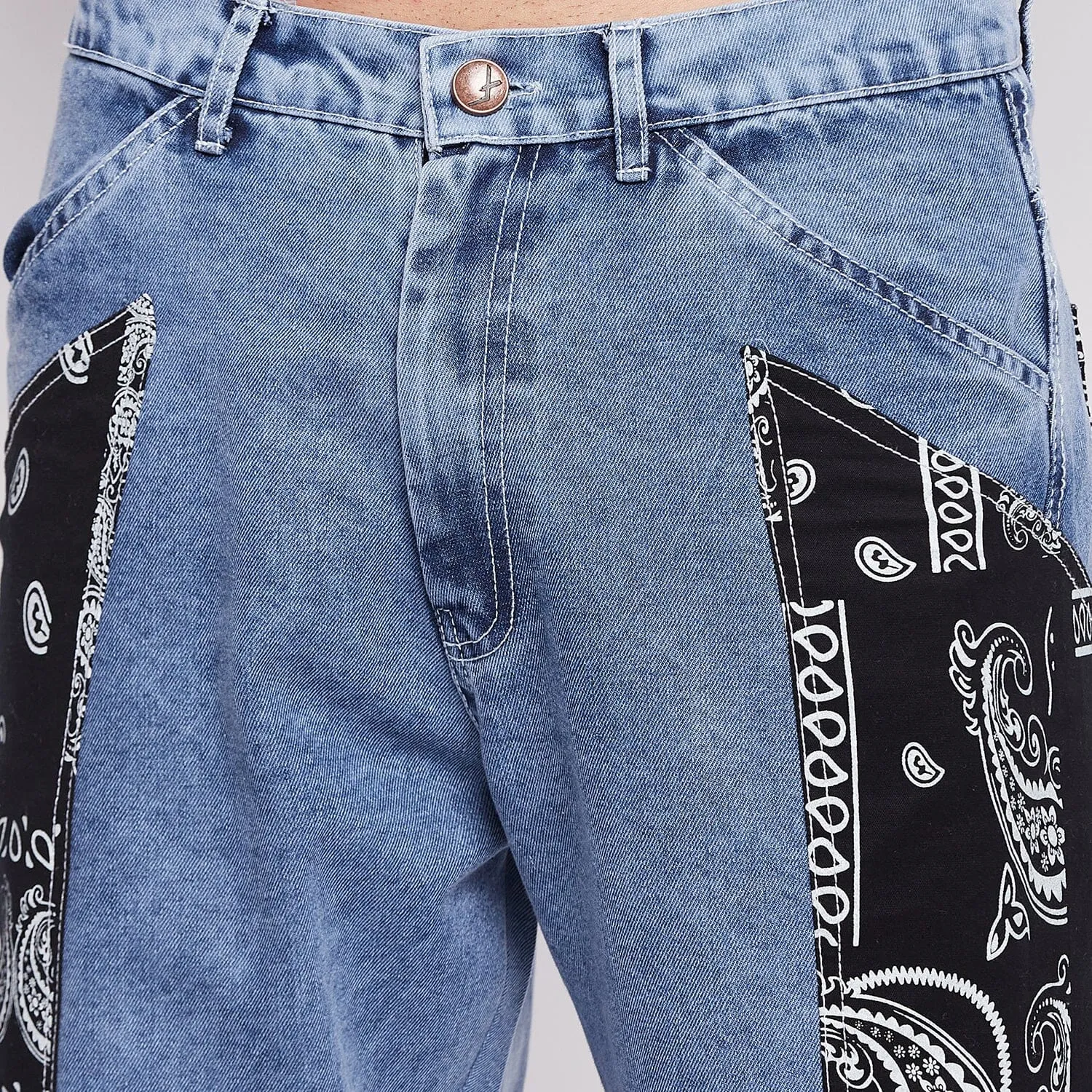 Blue Contrast Paisley Panel Denim