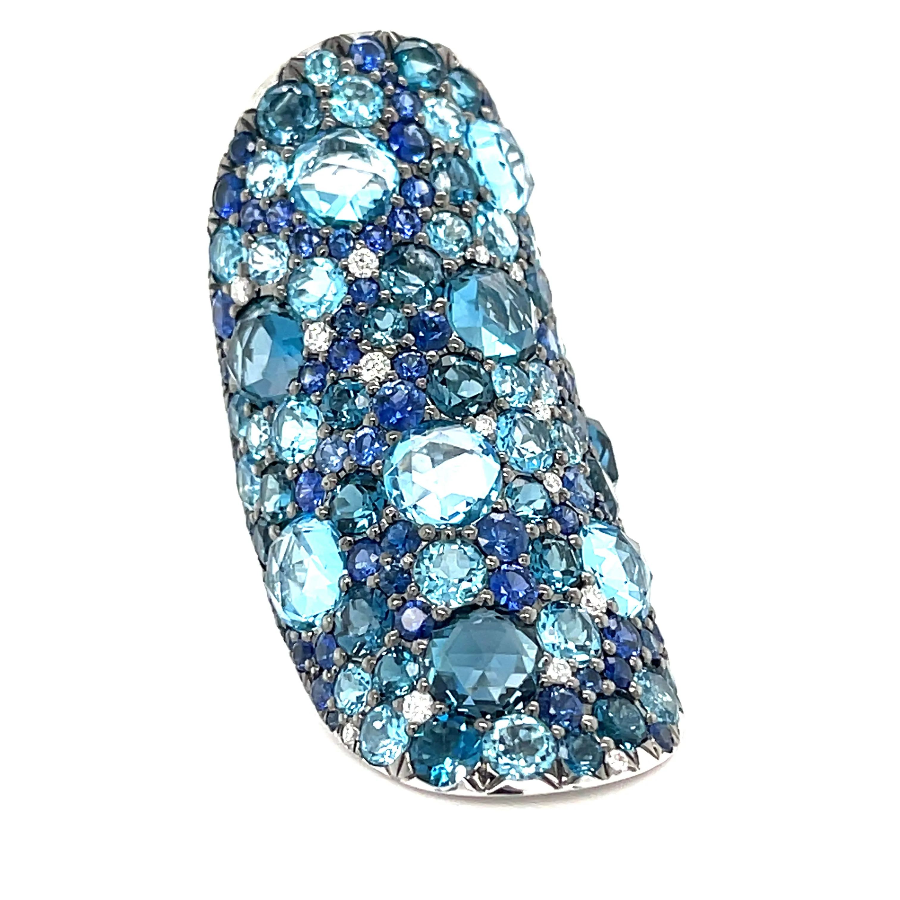 Blue Sapphire, Topaz & Diamond Ring