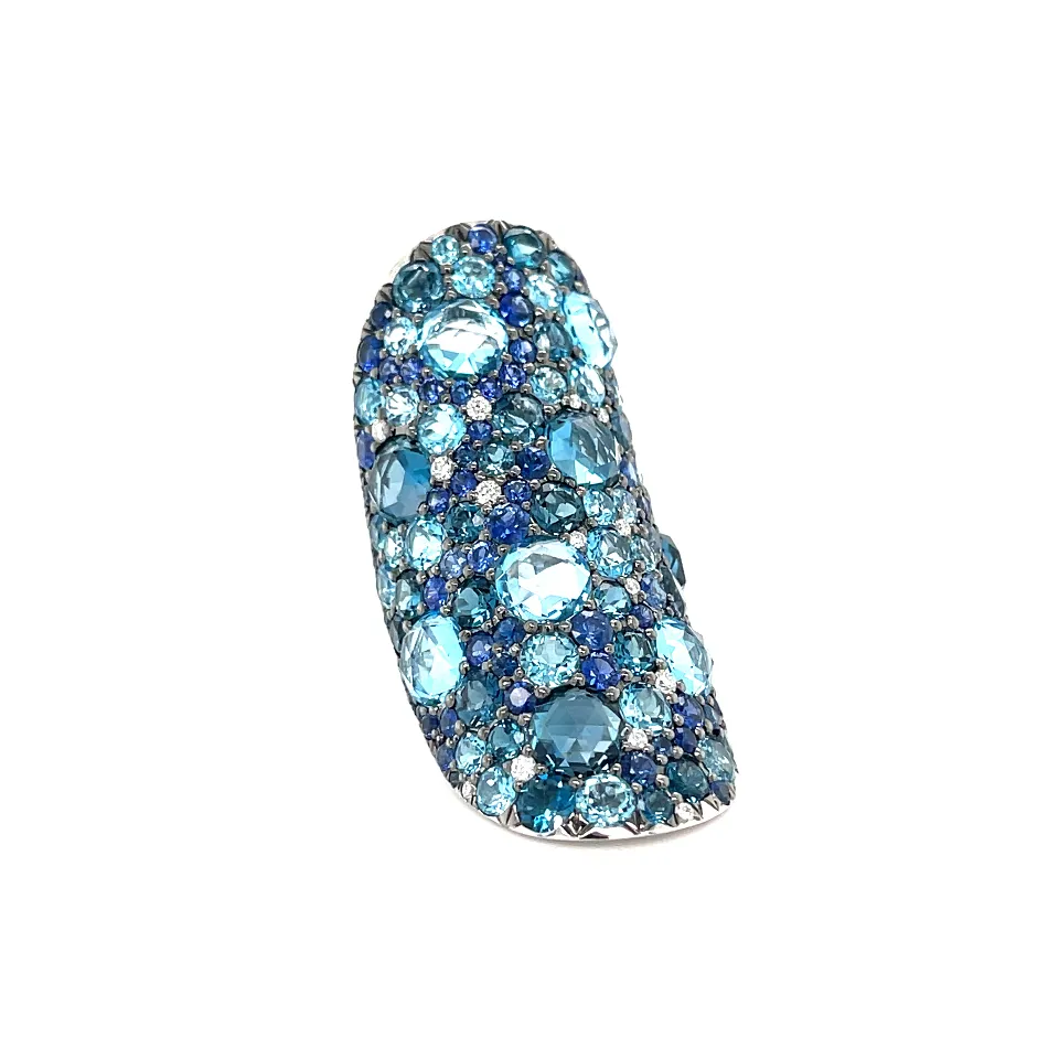 Blue Sapphire, Topaz & Diamond Ring