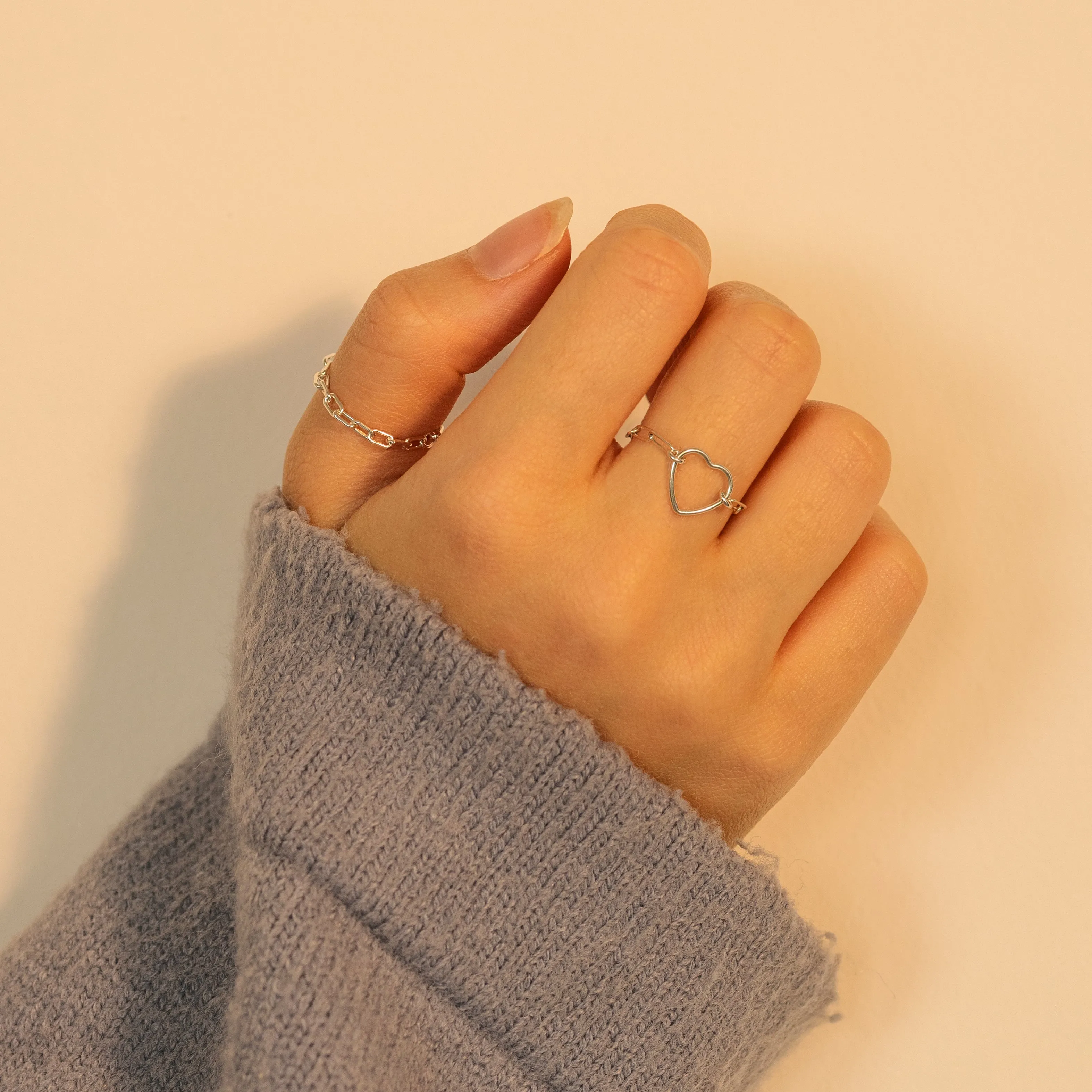 Boyfriend Paperclip Silver Chain Ring