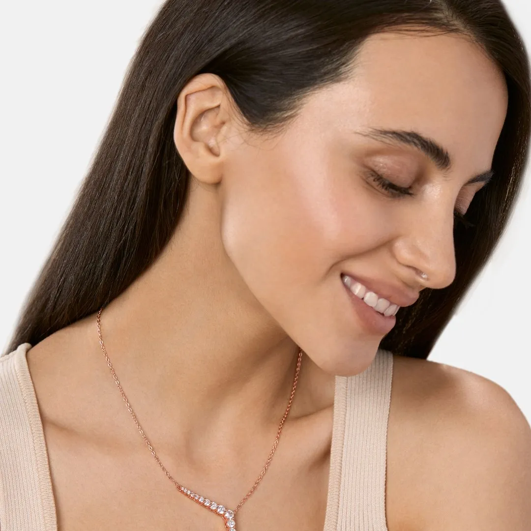 Brass 18k Rose Gold Crystal Encrusted Y Necklace For Women