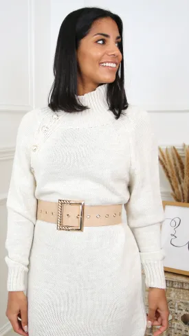 Camryn Beige Wide Belt