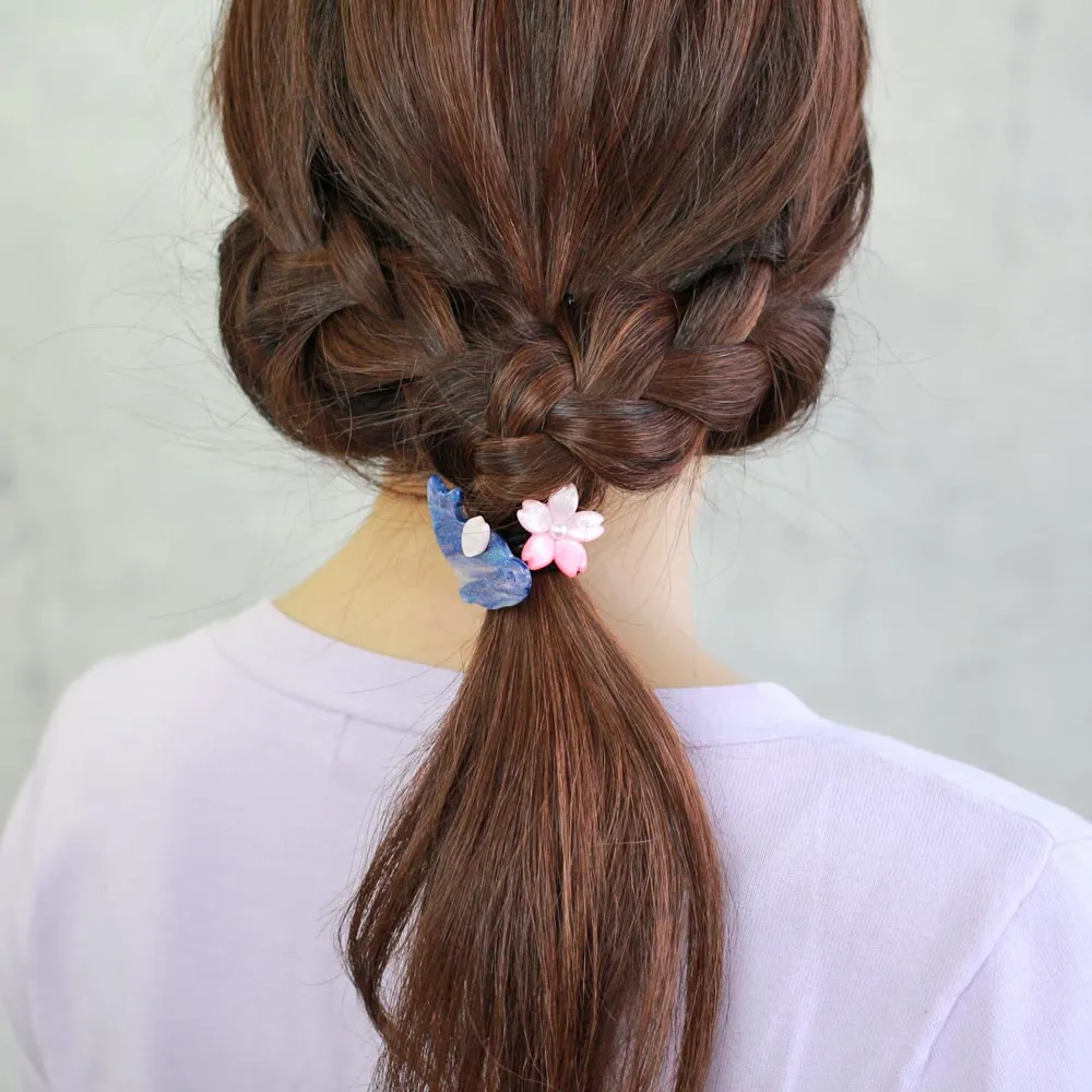 Cat and Cherry Blossom Ponytail Holder