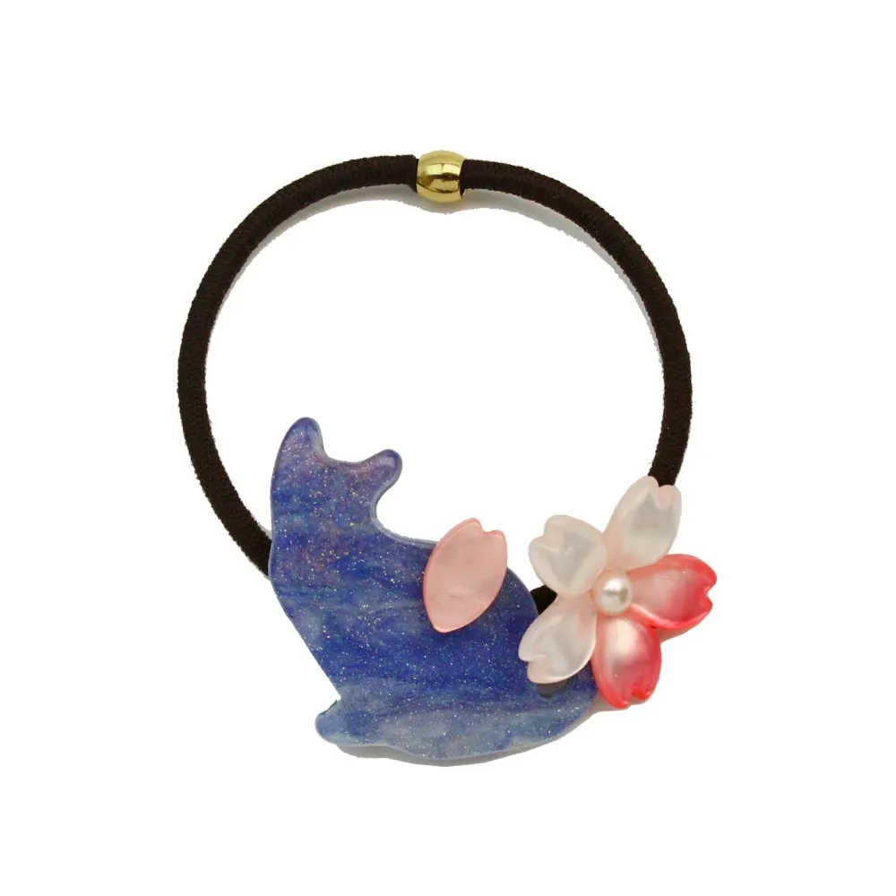 Cat and Cherry Blossom Ponytail Holder