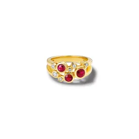 Cirkel Two Row Ring 18ct Yellow Gold - Ruby & Diamond