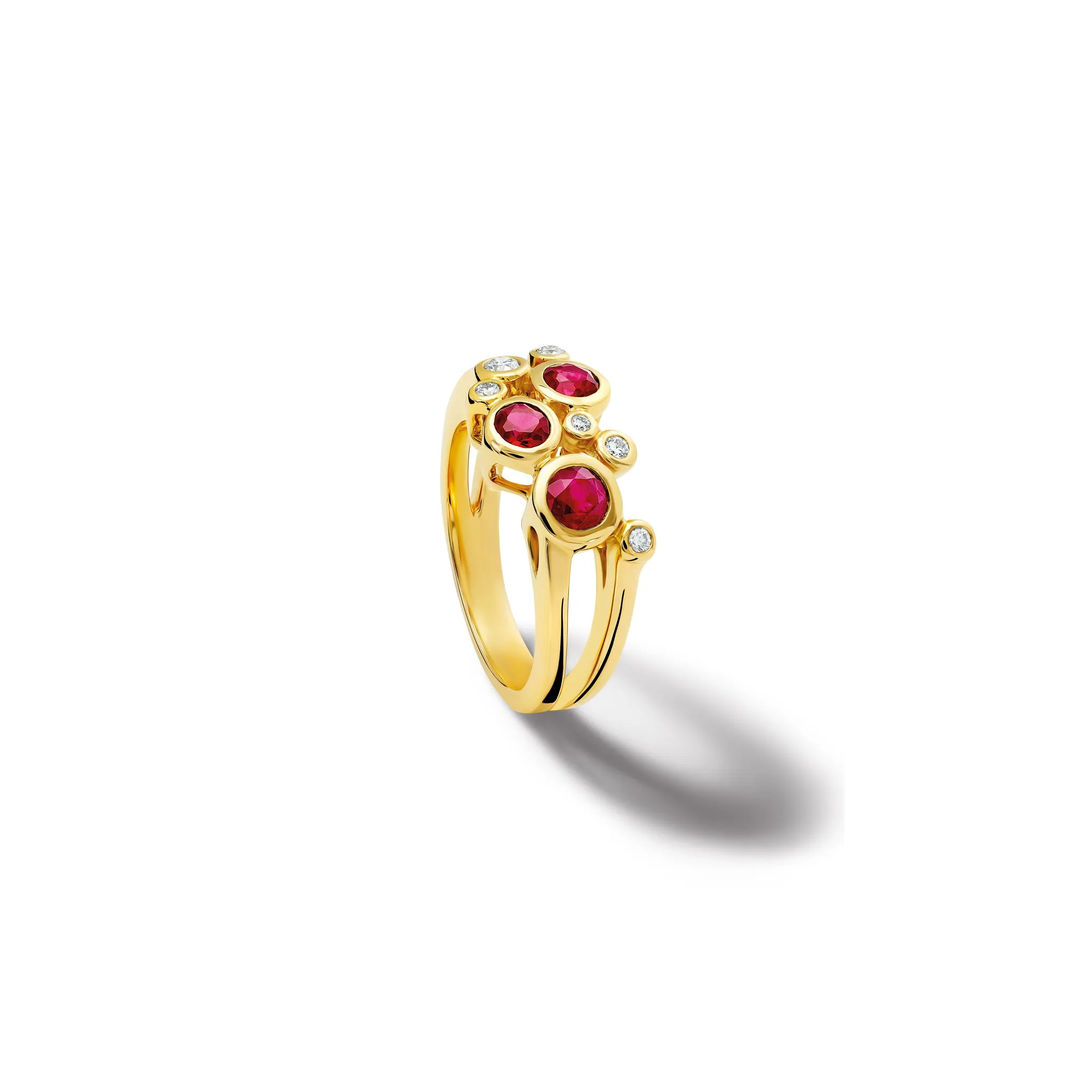 Cirkel Two Row Ring 18ct Yellow Gold - Ruby & Diamond