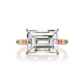 Cirque White Topaz Baguette Solitaire with Rainbow Band Ring