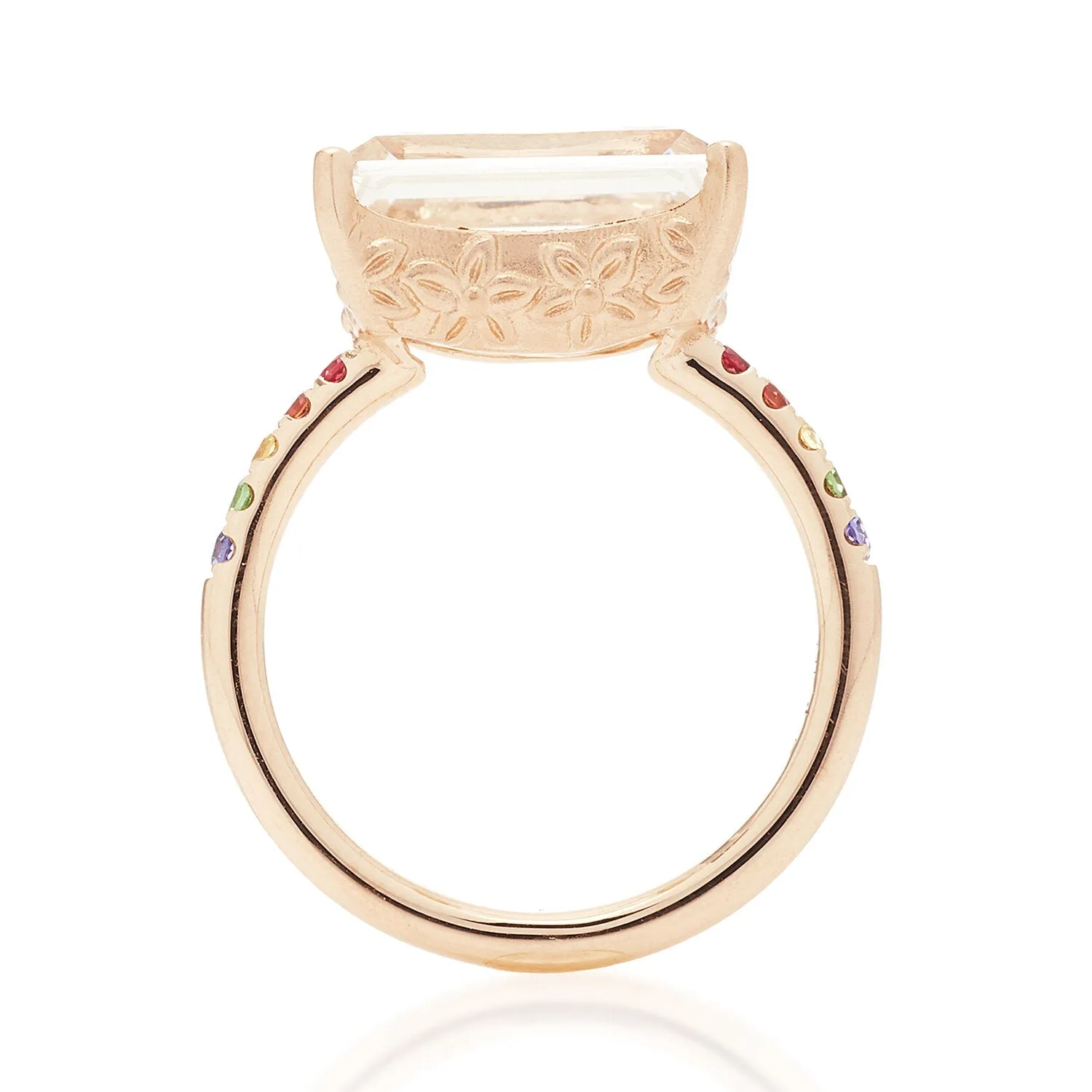 Cirque White Topaz Baguette Solitaire with Rainbow Band Ring