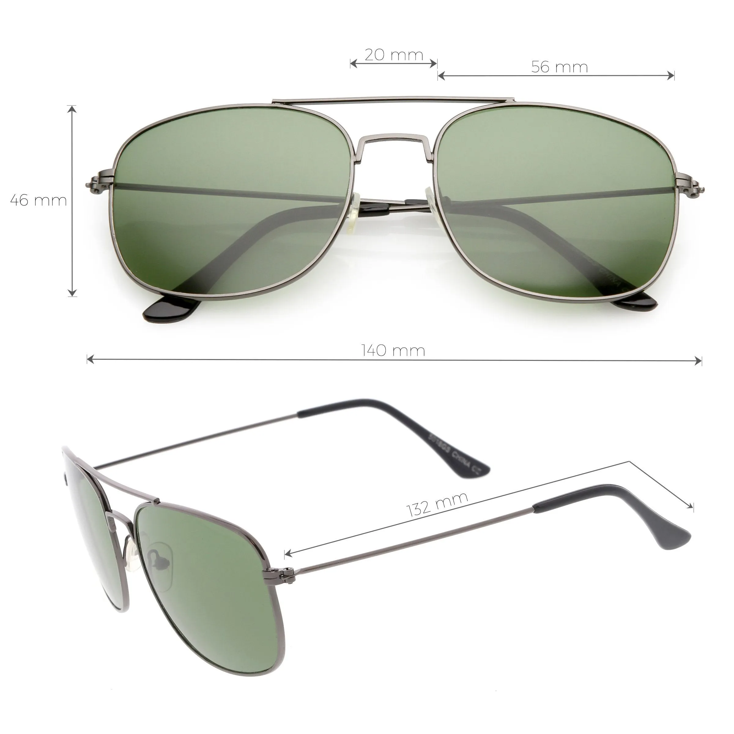 Classic Square Metal Aviator Sunglasses