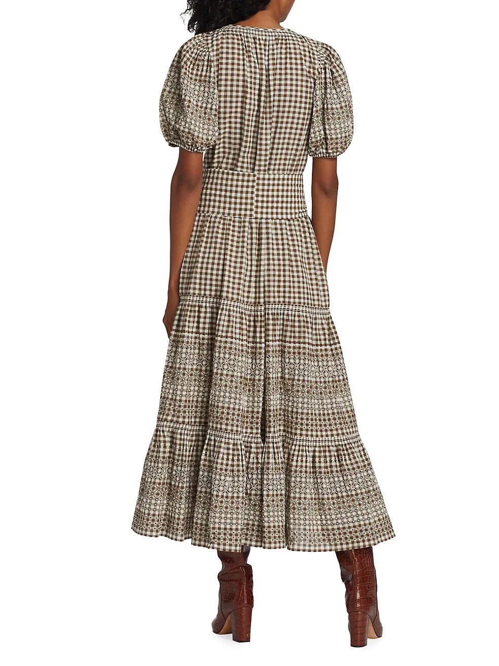 Cross-Stitch Embroidered Dakota Maxi Dress ~ Army and White Gingham