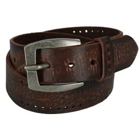 CTM® Men's Distressed Leather Bridle Belt with Perforations