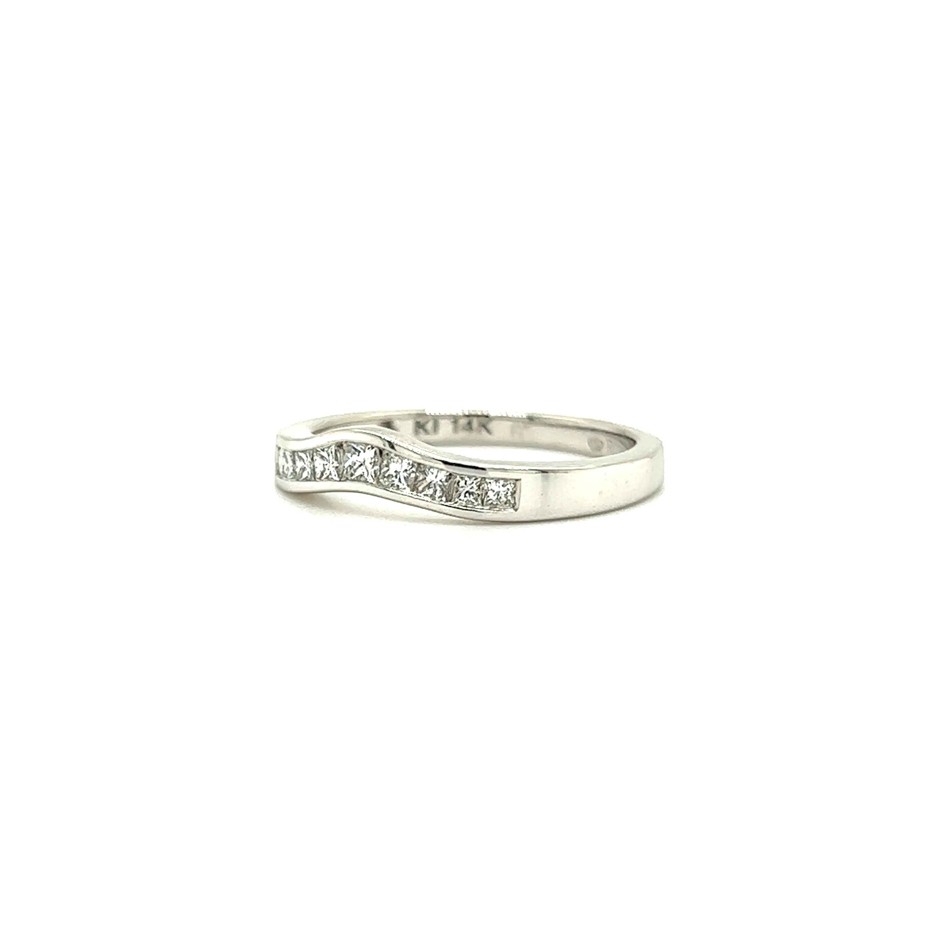 Curved Diamond Ring with Nine Accent Diamonds in 14K White Gold