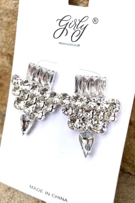 Diamond Rhinestone Post Earrings- Silver