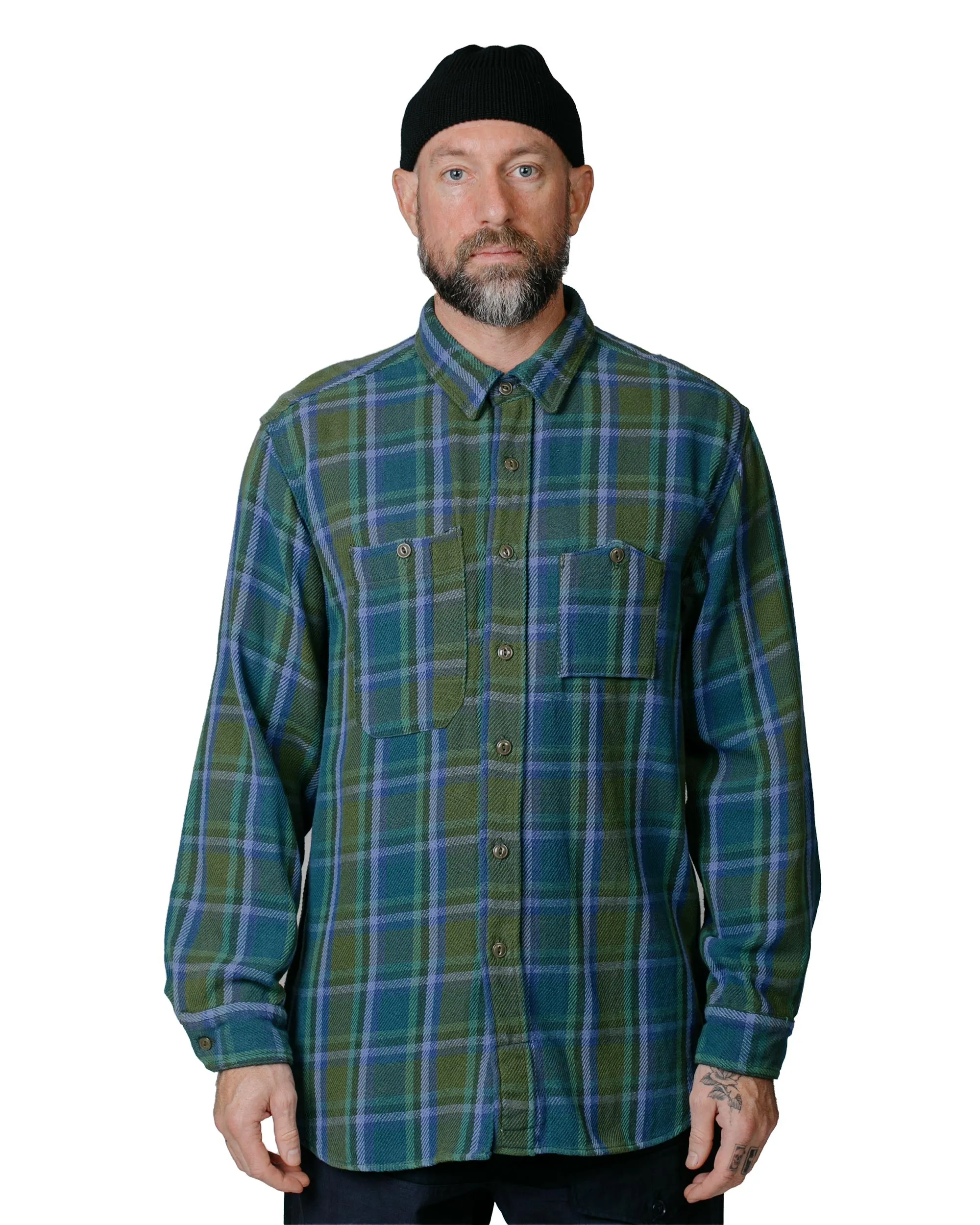 Engineered Garments Work Shirt Green Cotton Heavy Twill Plaid