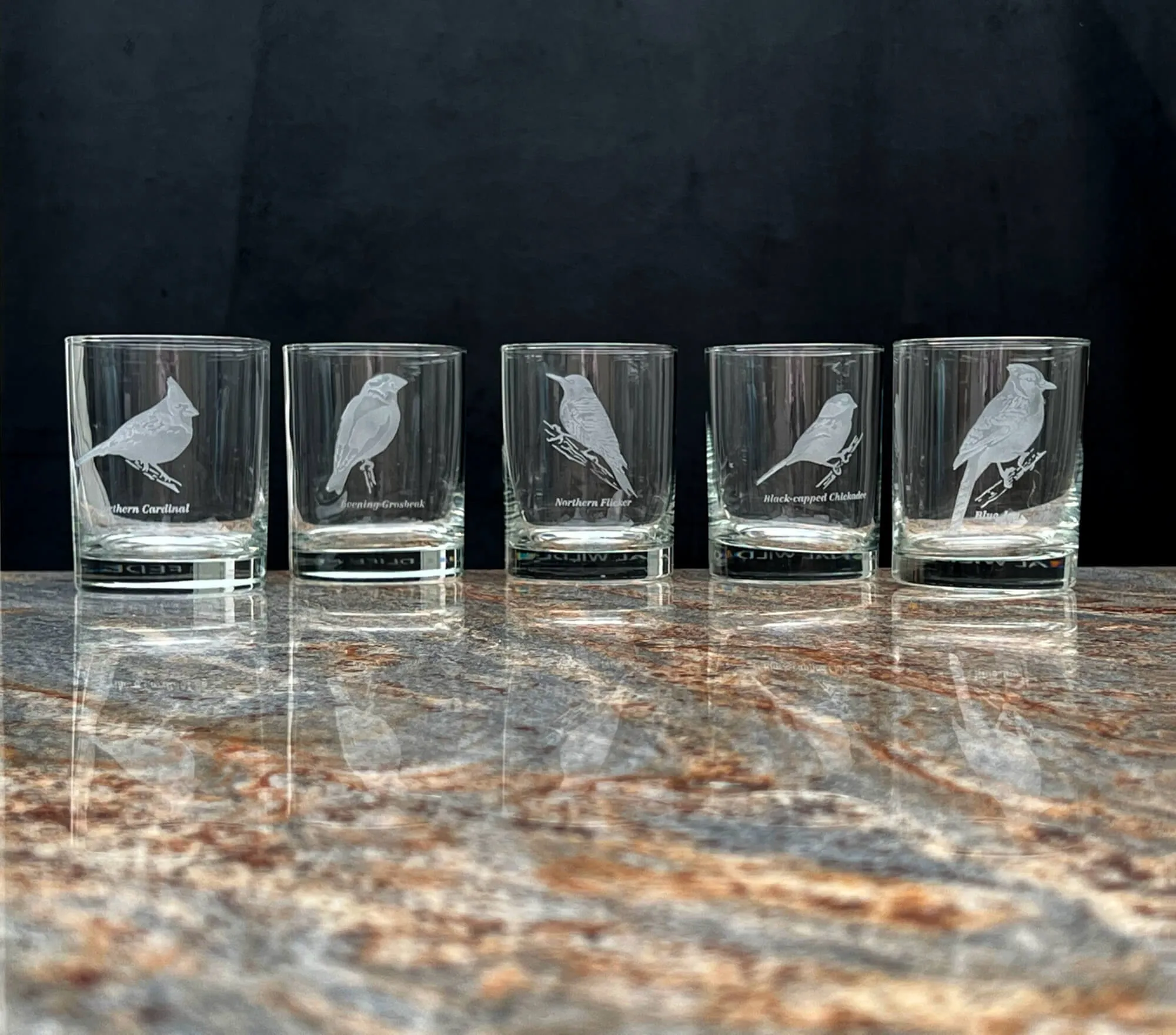 Etched Wild Bird Old-Fashioned Bar Glass Set