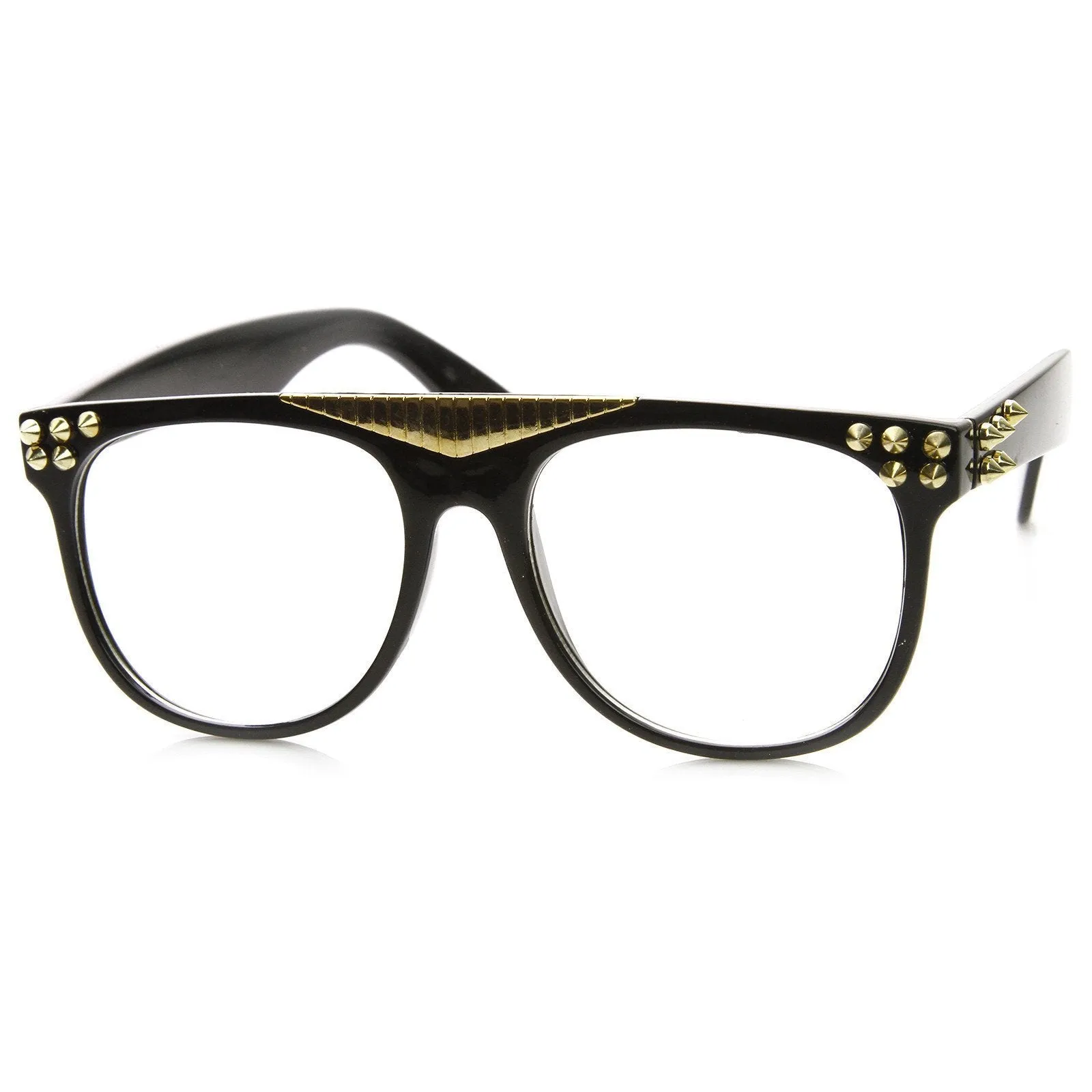 Fashion Spiked Retro Flat Top Clear Lens Horned Rim Glasses