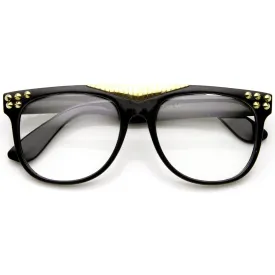 Fashion Spiked Retro Flat Top Clear Lens Horned Rim Glasses