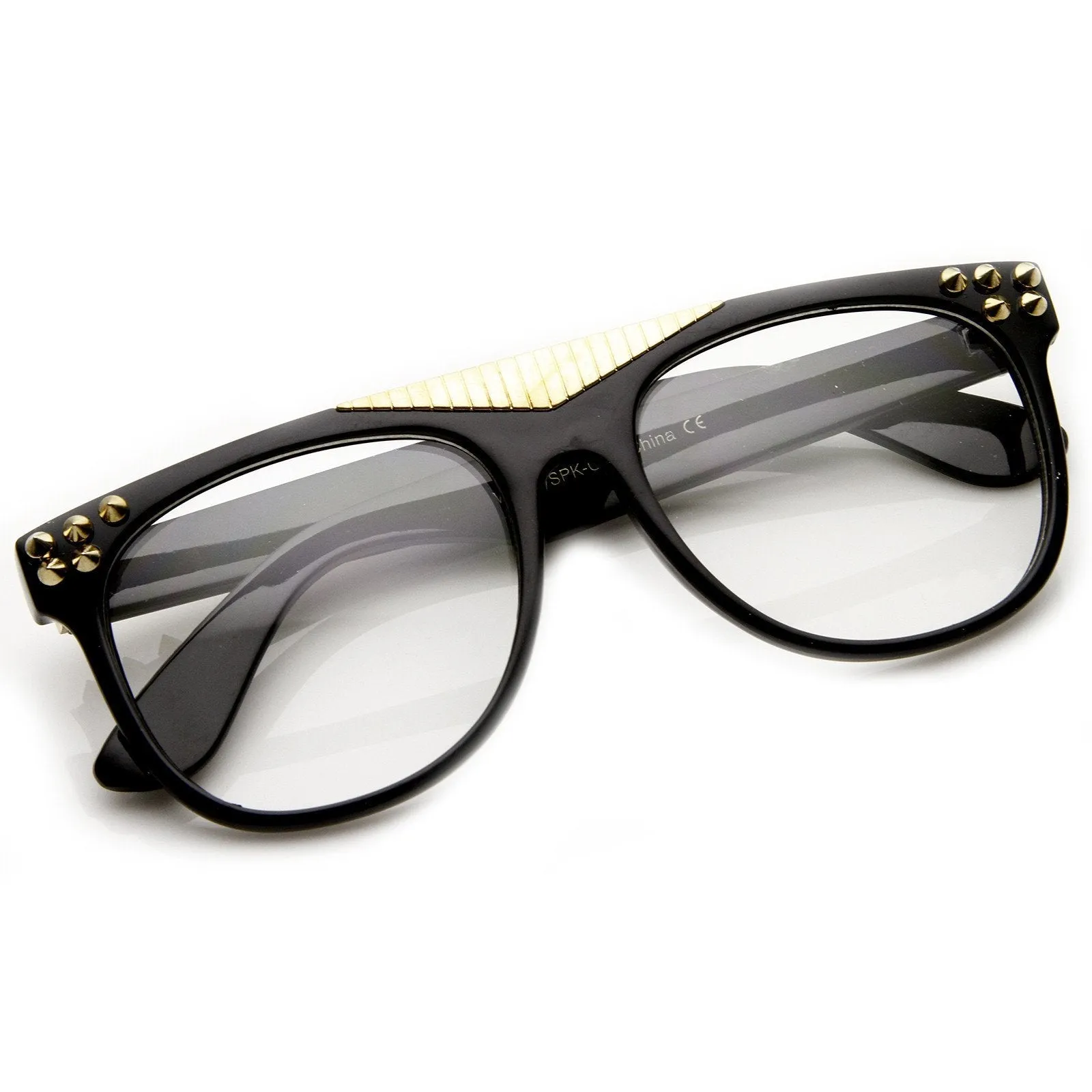 Fashion Spiked Retro Flat Top Clear Lens Horned Rim Glasses