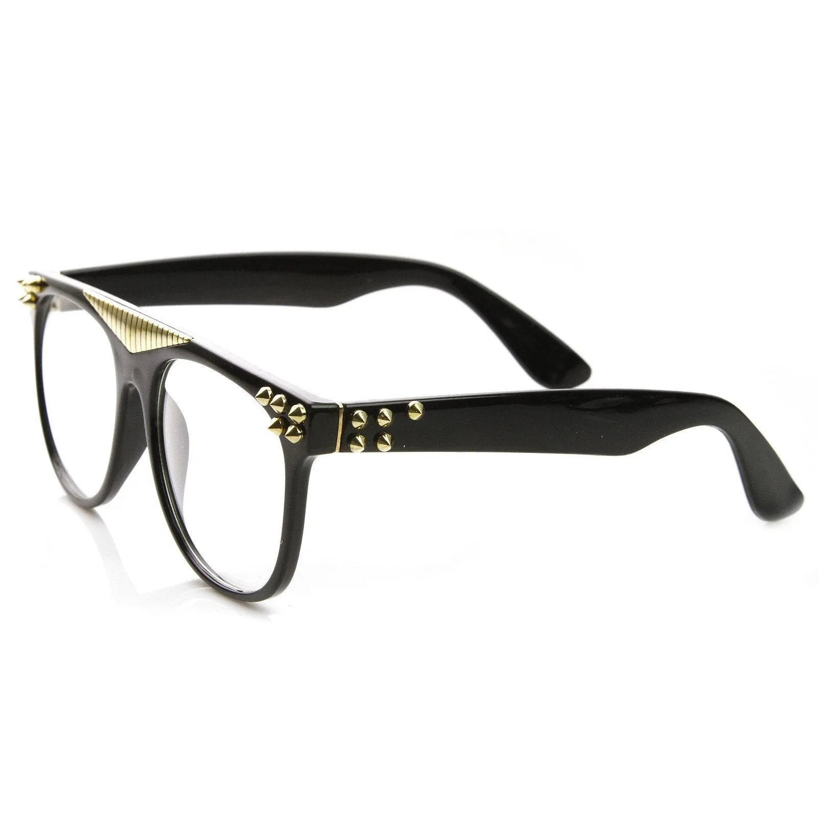 Fashion Spiked Retro Flat Top Clear Lens Horned Rim Glasses