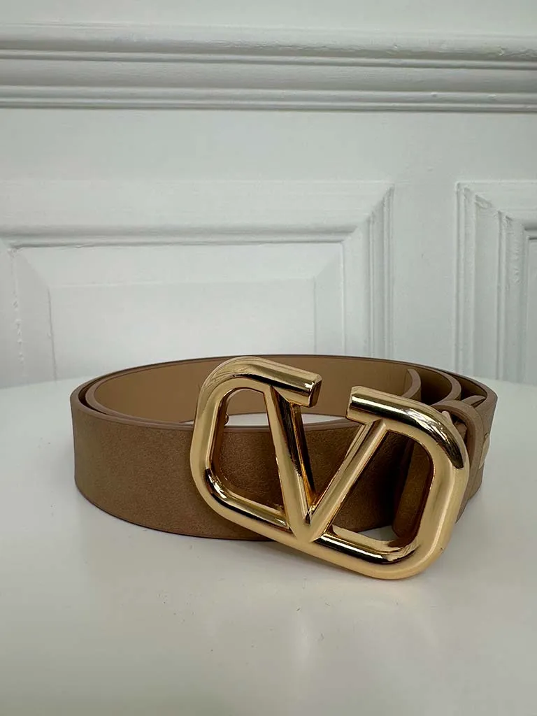 Faux Leather V Logo Belt - Latte