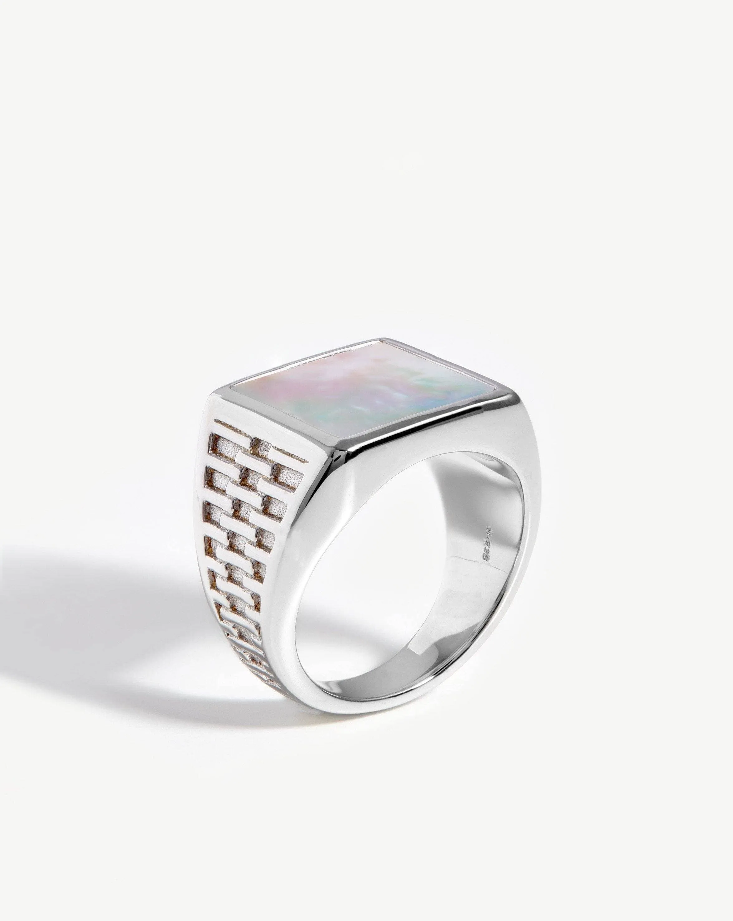 Fused Woven Gemstone Square Signet Ring | Sterling Silver/Mother of Pearl