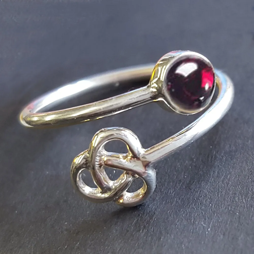 Garnet Ring With Celtic Trinity, Adjustable Ring