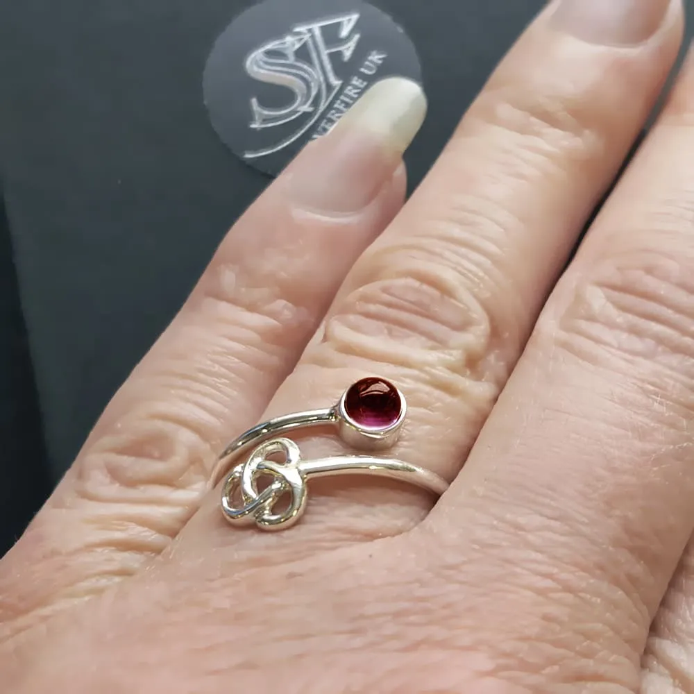 Garnet Ring With Celtic Trinity, Adjustable Ring