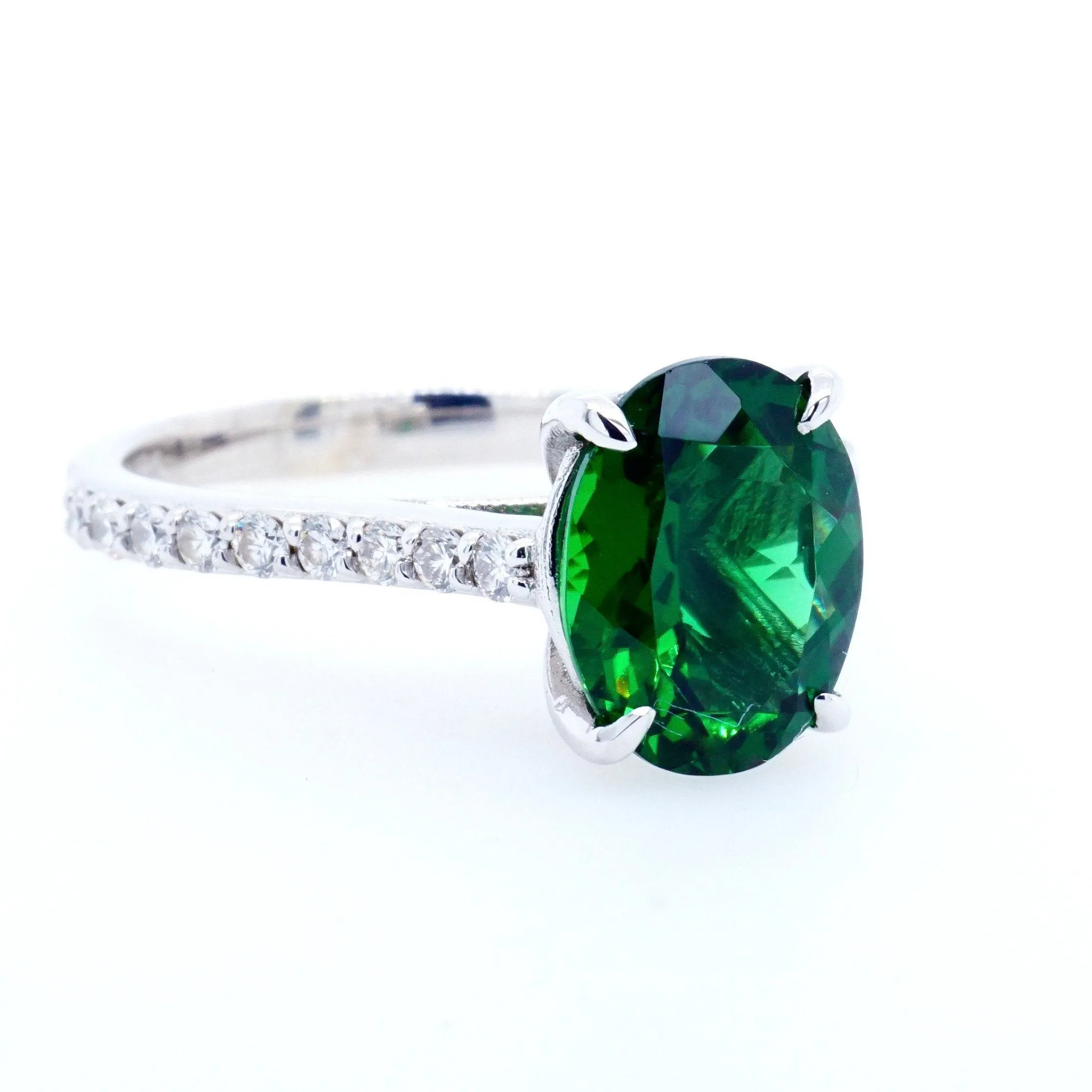 Green Chrome Tourmaline Engagement Ring - Oval Chrome Tourmaline Ring