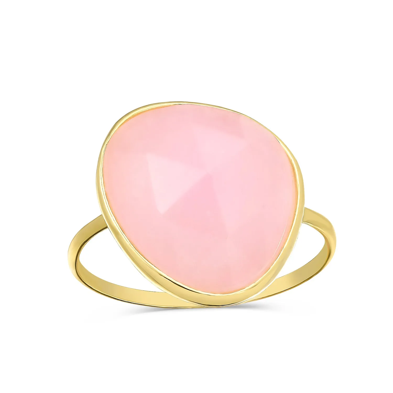 Green Imitation Chalcedony Rose Quartz Ring Gold Plated .925 Silver