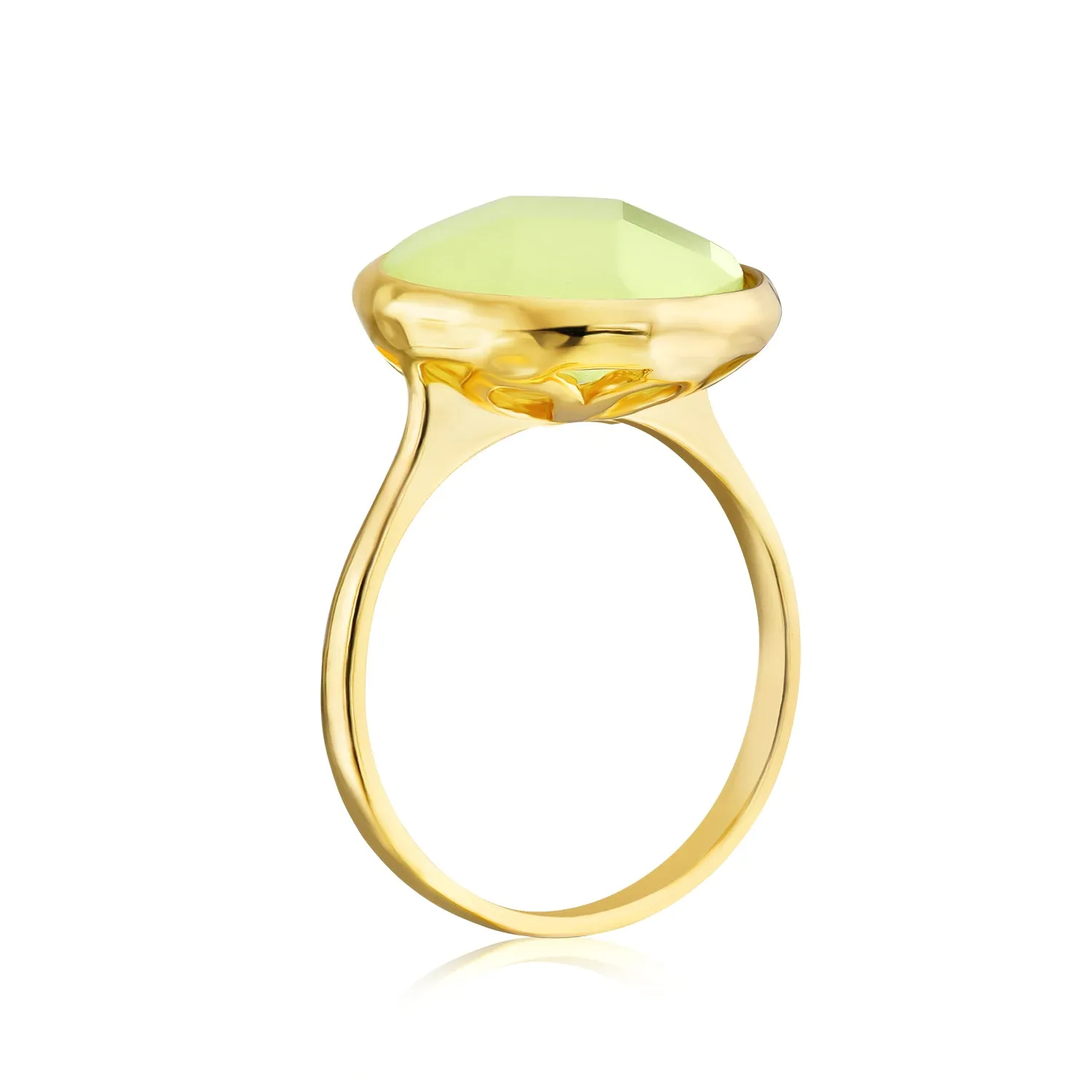 Green Imitation Chalcedony Rose Quartz Ring Gold Plated .925 Silver