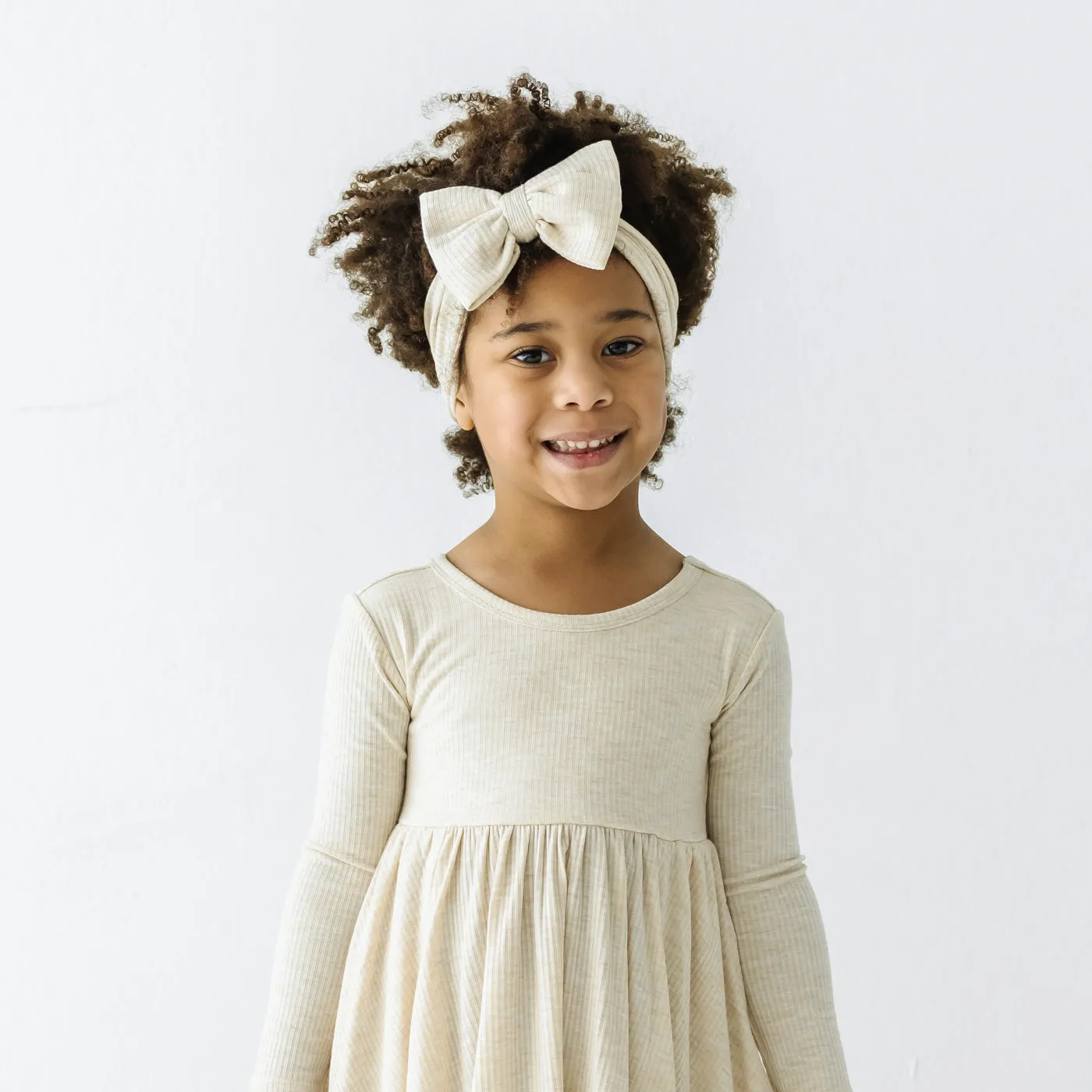 Heather Oatmeal Ribbed Luxe Bow Headband