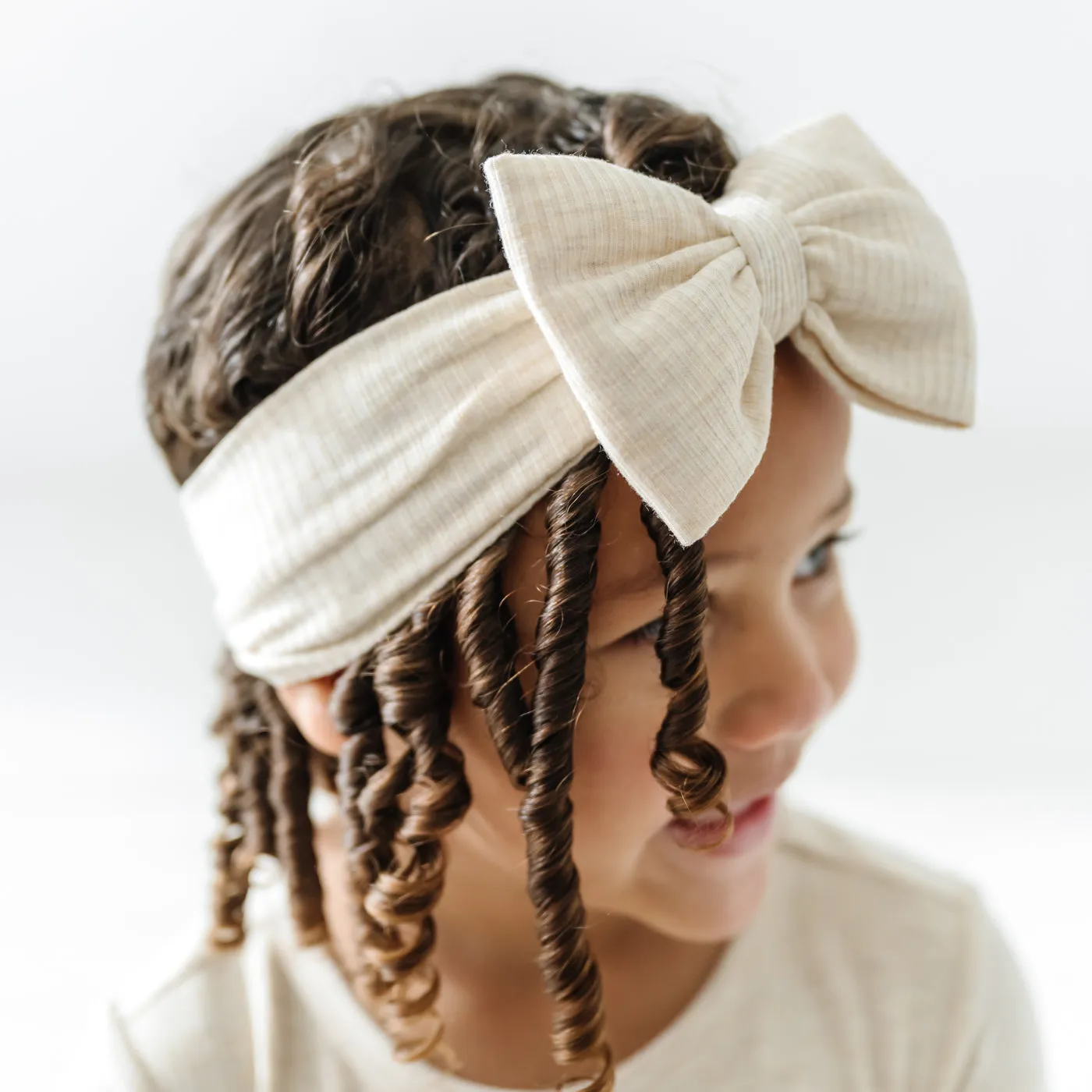 Heather Oatmeal Ribbed Luxe Bow Headband