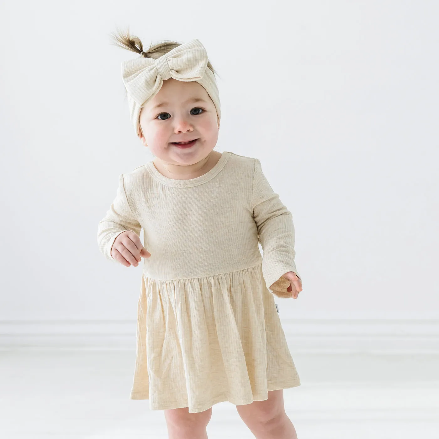 Heather Oatmeal Ribbed Luxe Bow Headband