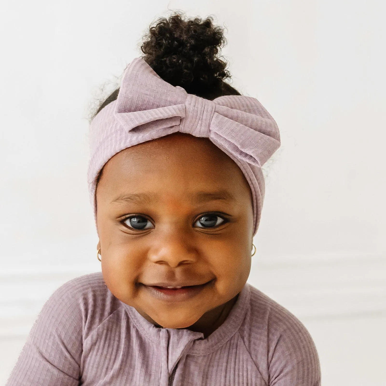 Heather Smokey Lavender Ribbed Luxe Bow Headband