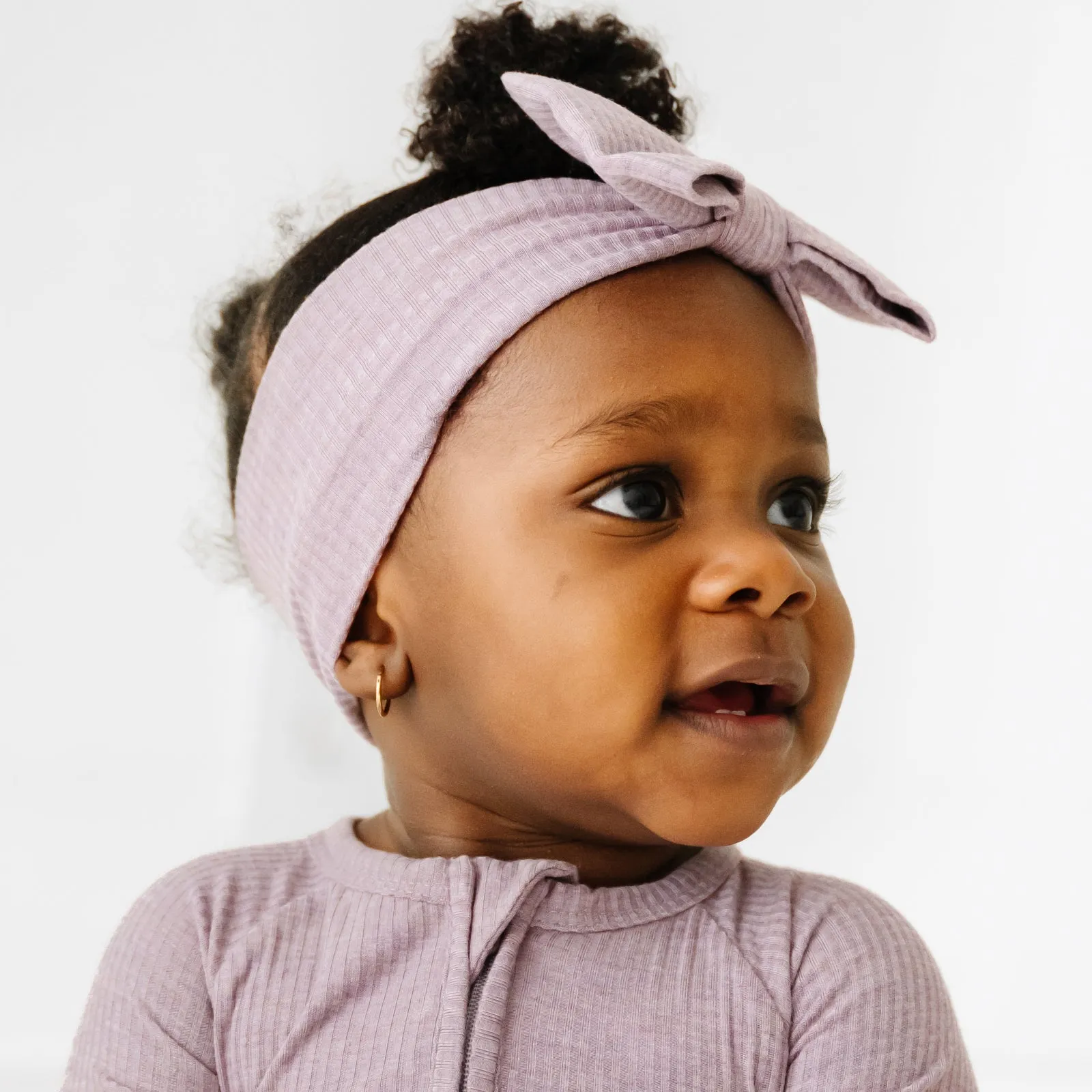 Heather Smokey Lavender Ribbed Luxe Bow Headband