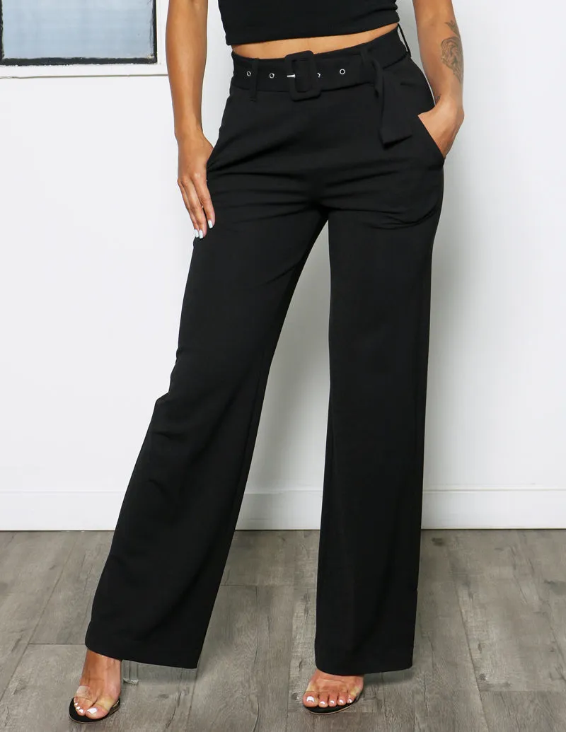 High Rise Slub Crepe Wide Leg with Self Belt