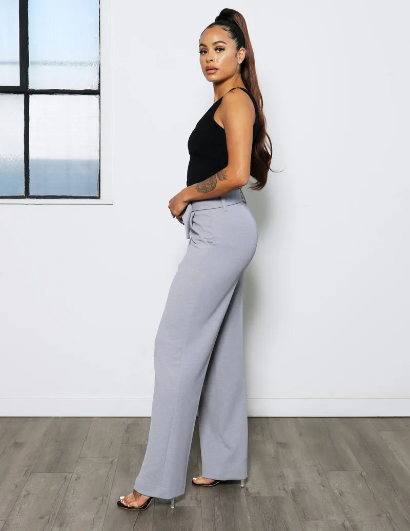 High Rise Slub Crepe Wide Leg with Self Belt