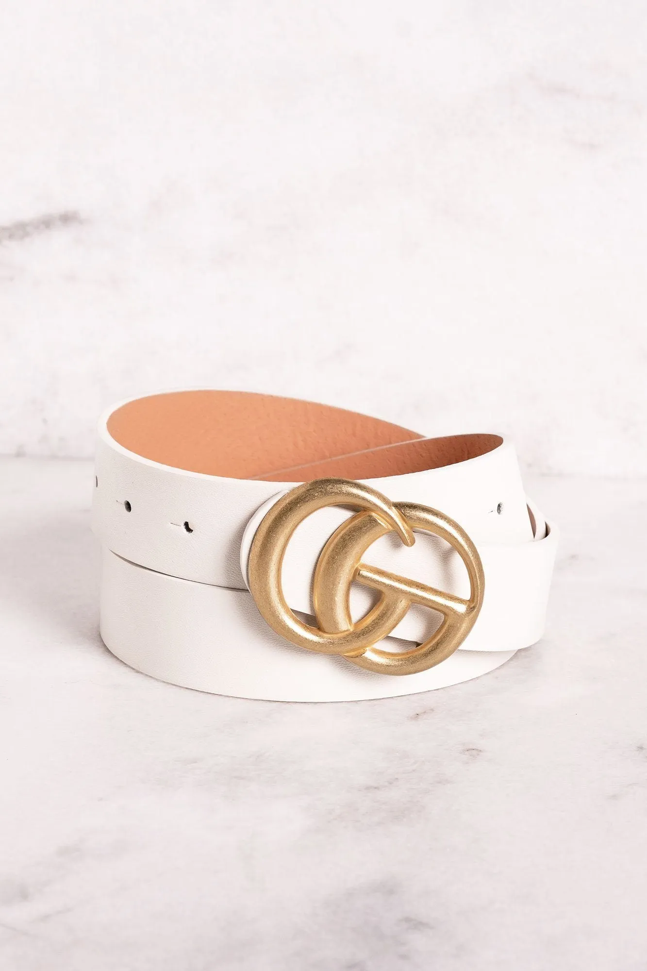 Highlight White Matte Gold Belt