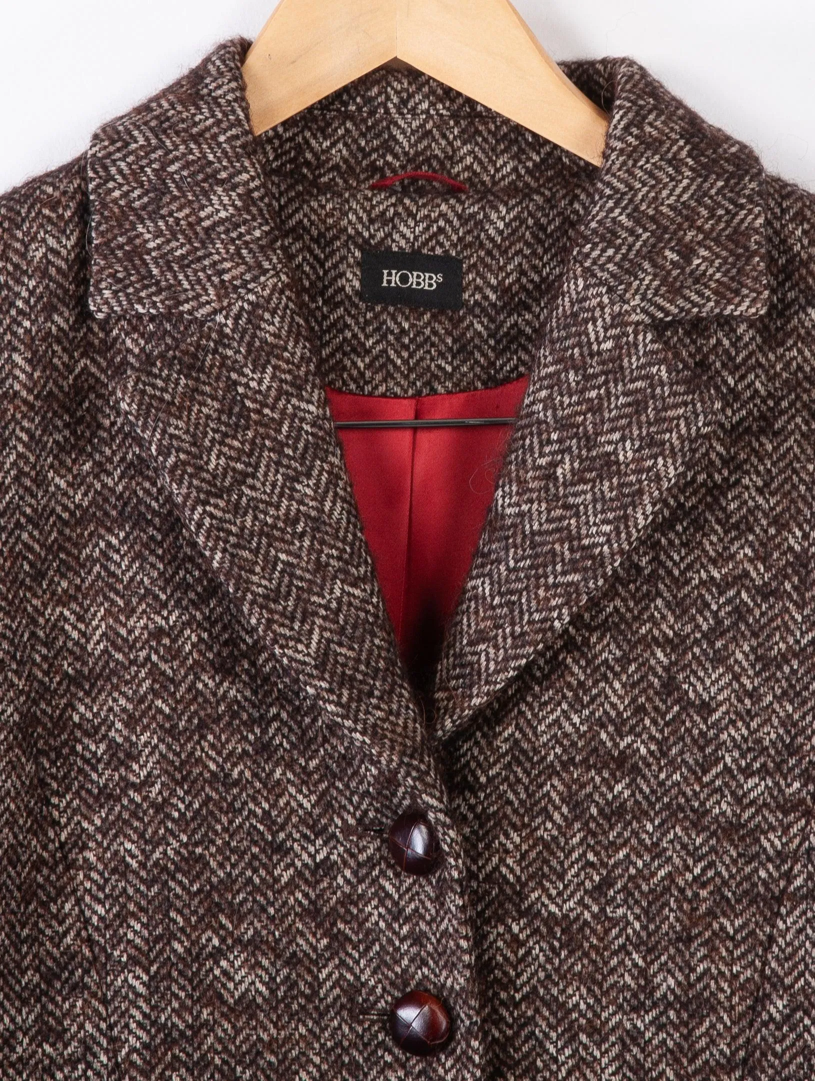 Hobbs Single Breasted Jacket Brown Herringbone Wool Mix UK size 8