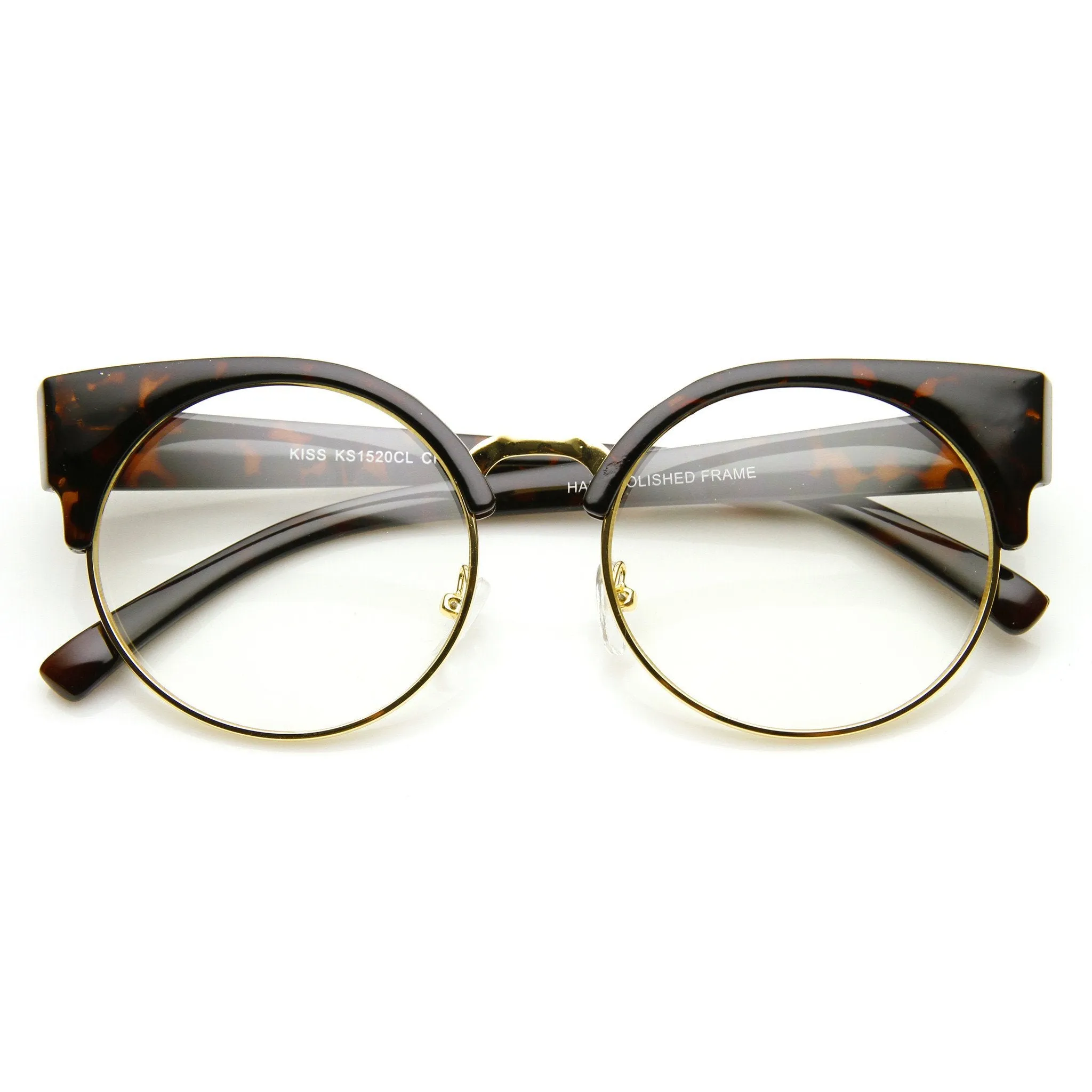 Indie Hipster Round Cat Eye Clear Lens Half Frame Glasses