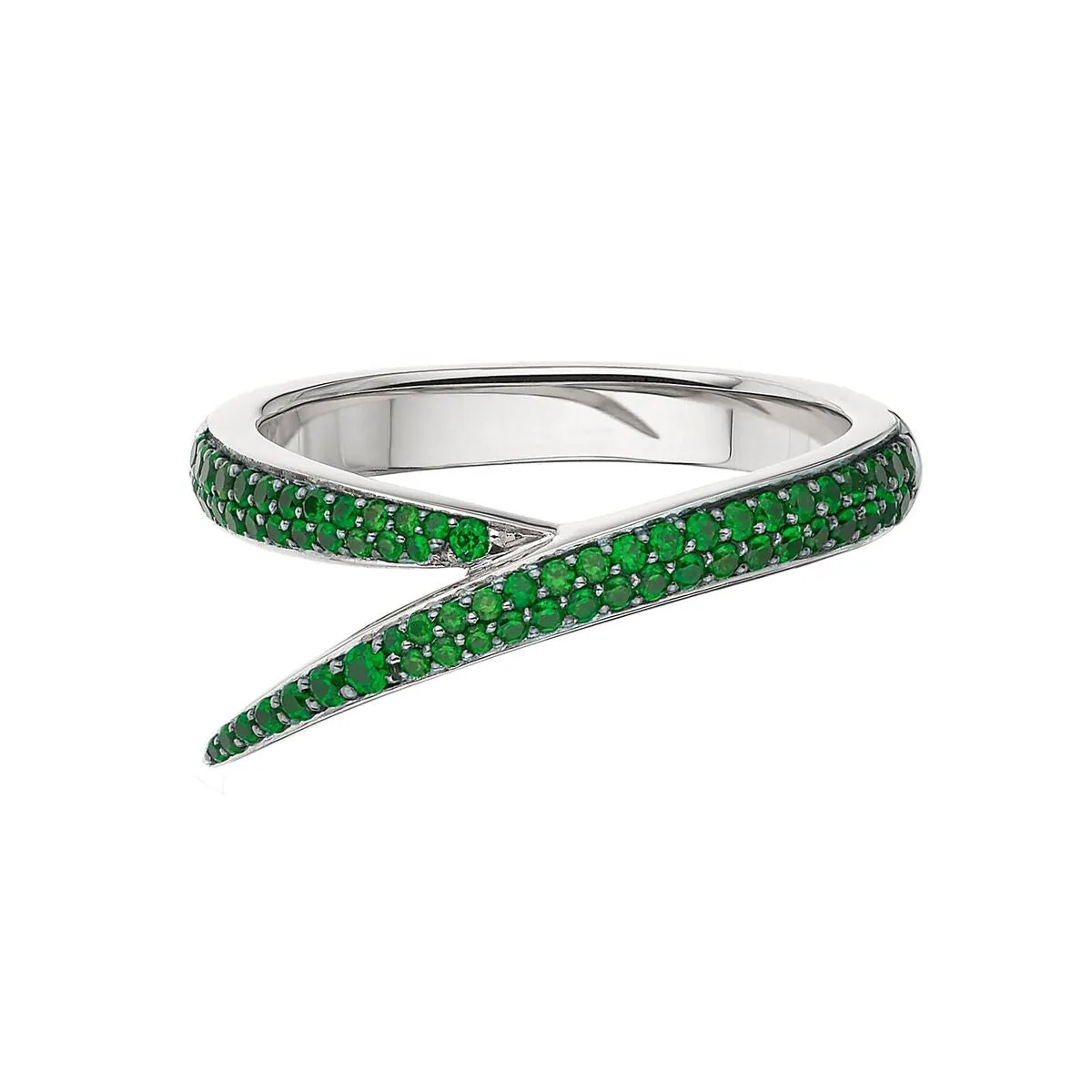 Interlocking Stacked Ring - 18ct White Gold & White Diamond and Tsavorite