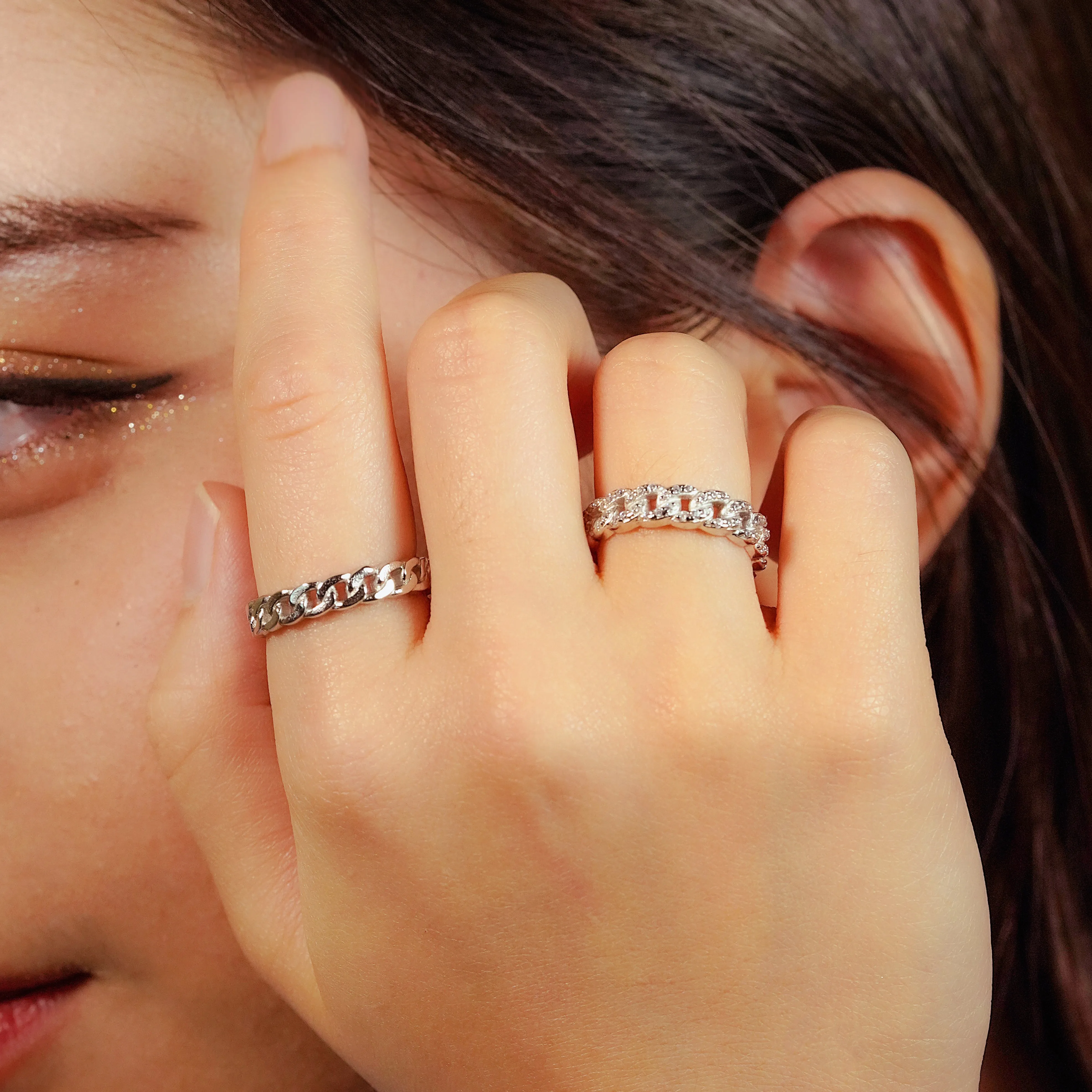 Intertwined Silver Chain CZ Ring