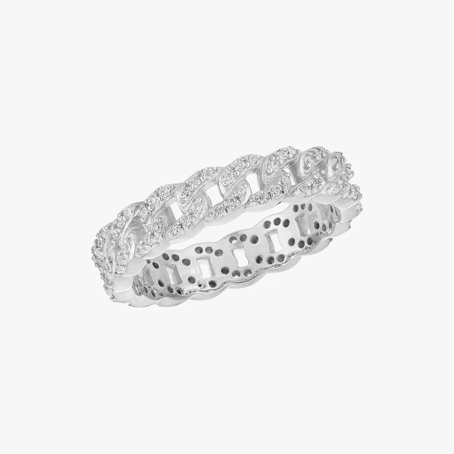 Intertwined Silver Chain CZ Ring