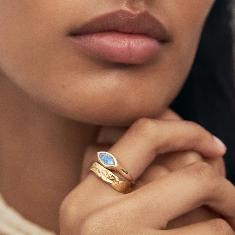 Iris Ring, Rainbow Moonstone, Gold