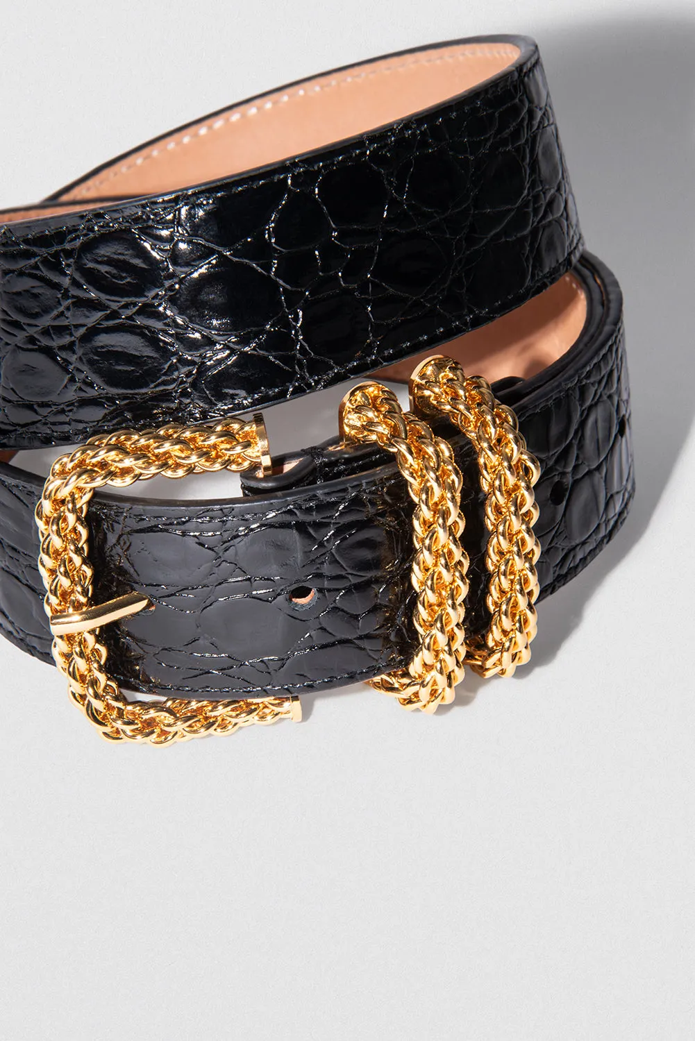 Katina Black Circular Croco Embossed Leather