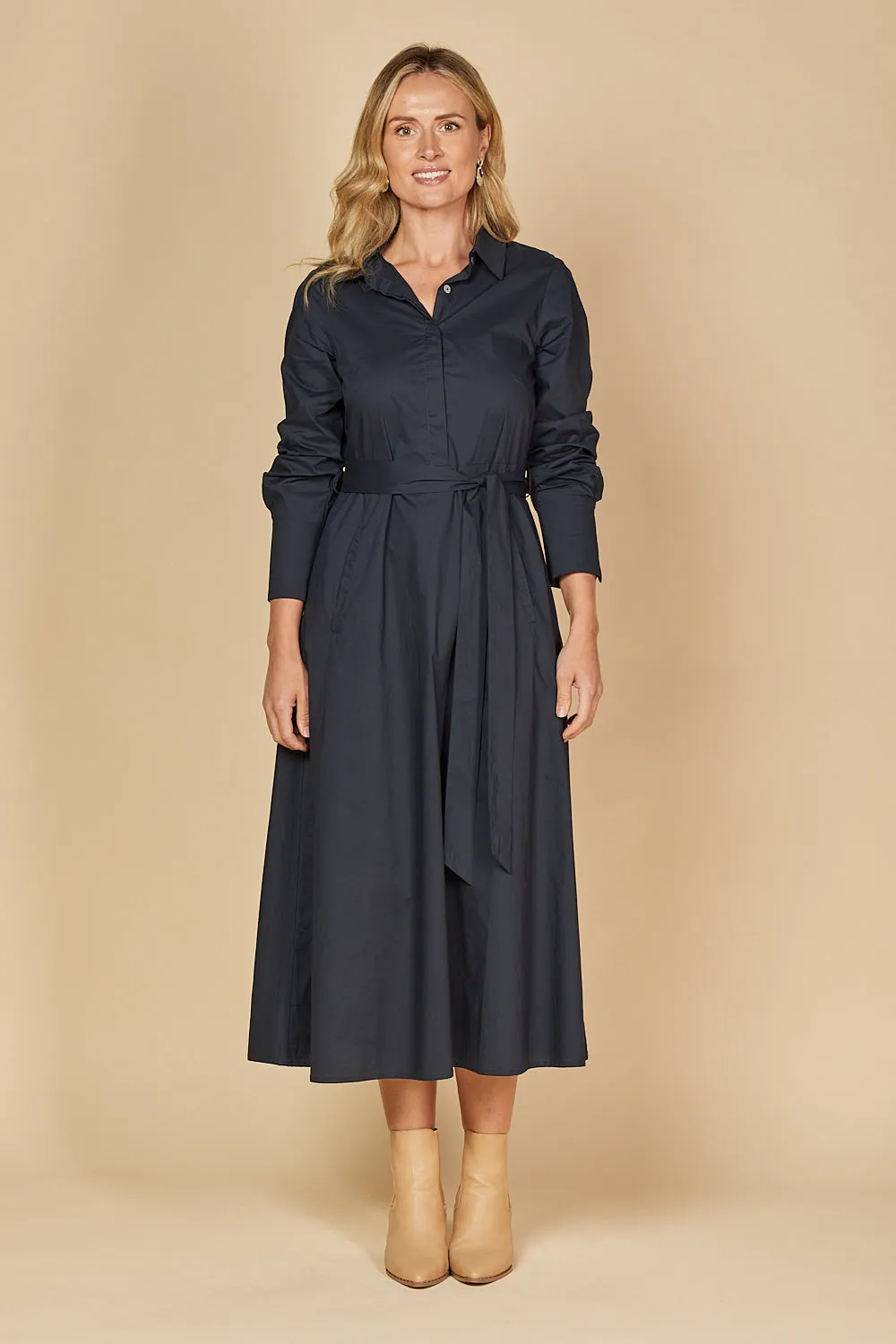 Kelly Poplin Dress in Navy